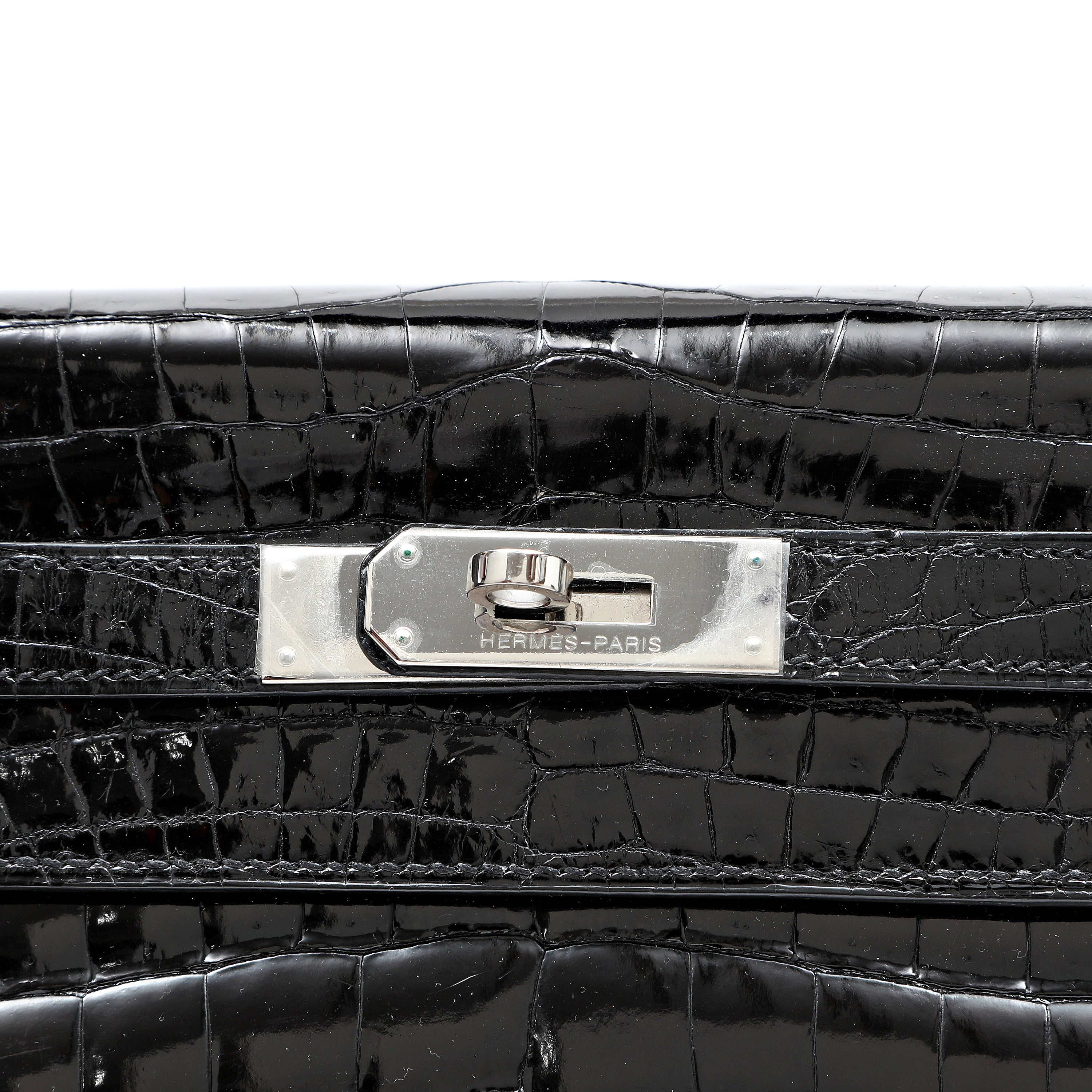 Hermès Kelly 32cm Bag Black Shiny Porosus Crocodile w PH