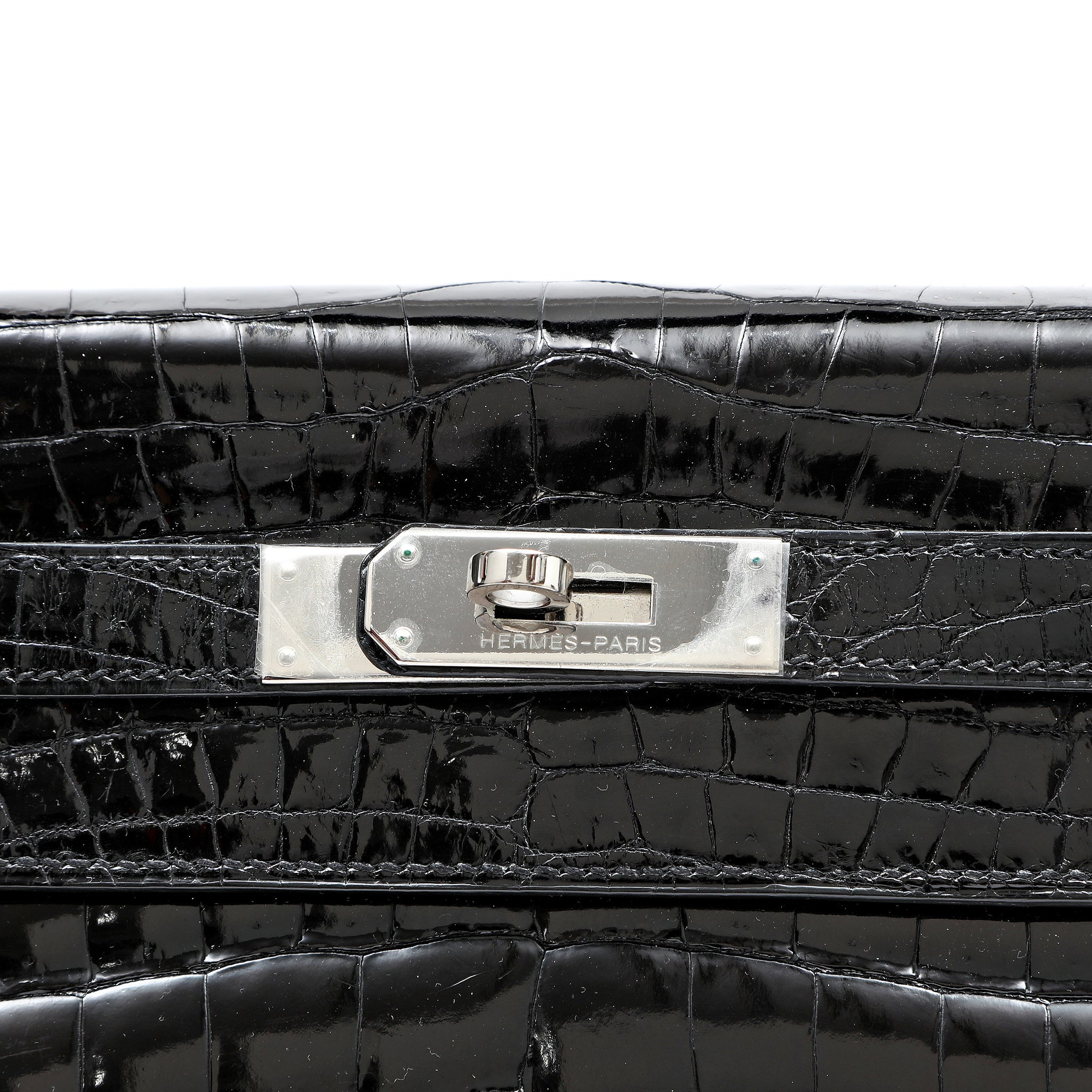 Hermès Kelly 32cm Bag Black Shiny Porosus Crocodile w PH