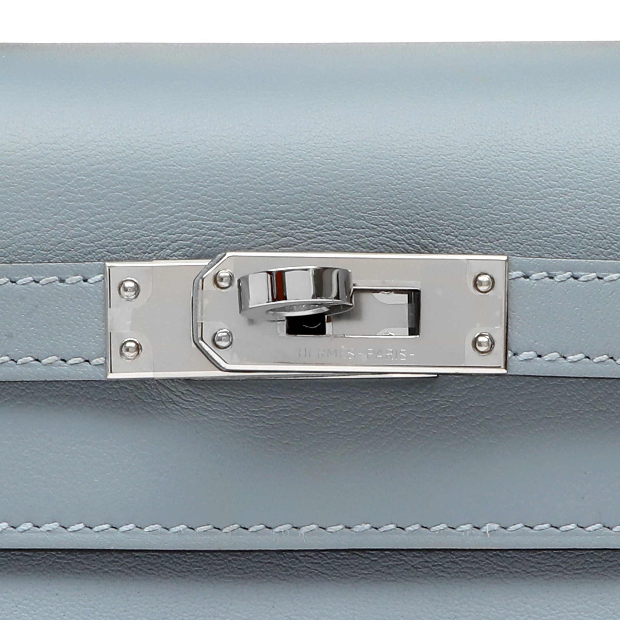 Hermès Kelly Pochette Bleu Lin Swift w/Palldium Hardware