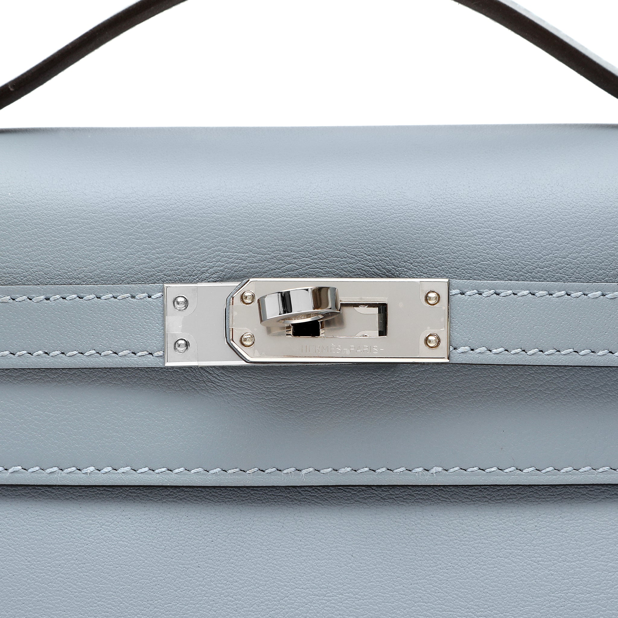 Hermès Kelly Pochette Bleu Lin Swift w/Palldium Hardware