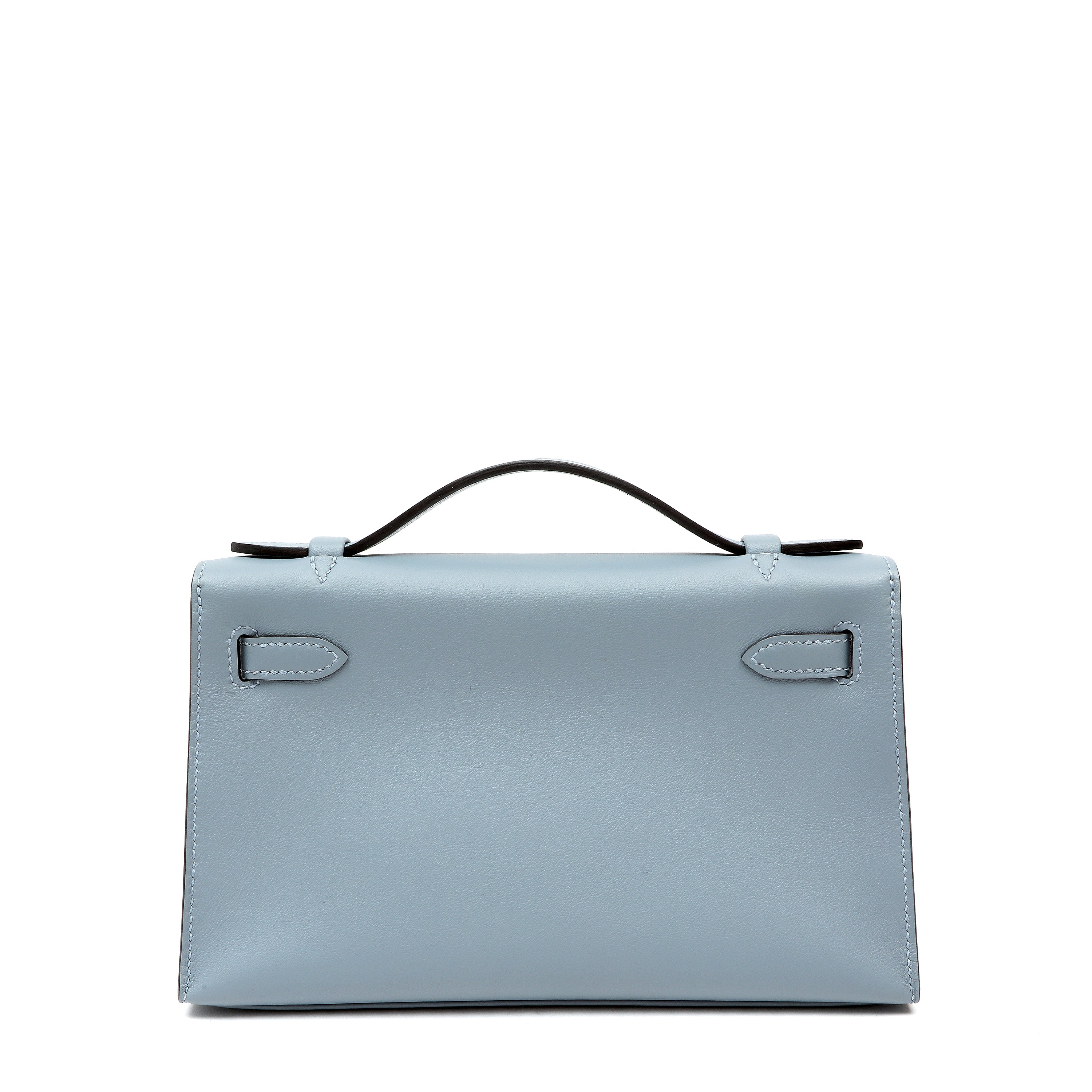 Hermès Kelly Pochette Bleu Lin Swift w/Palldium Hardware