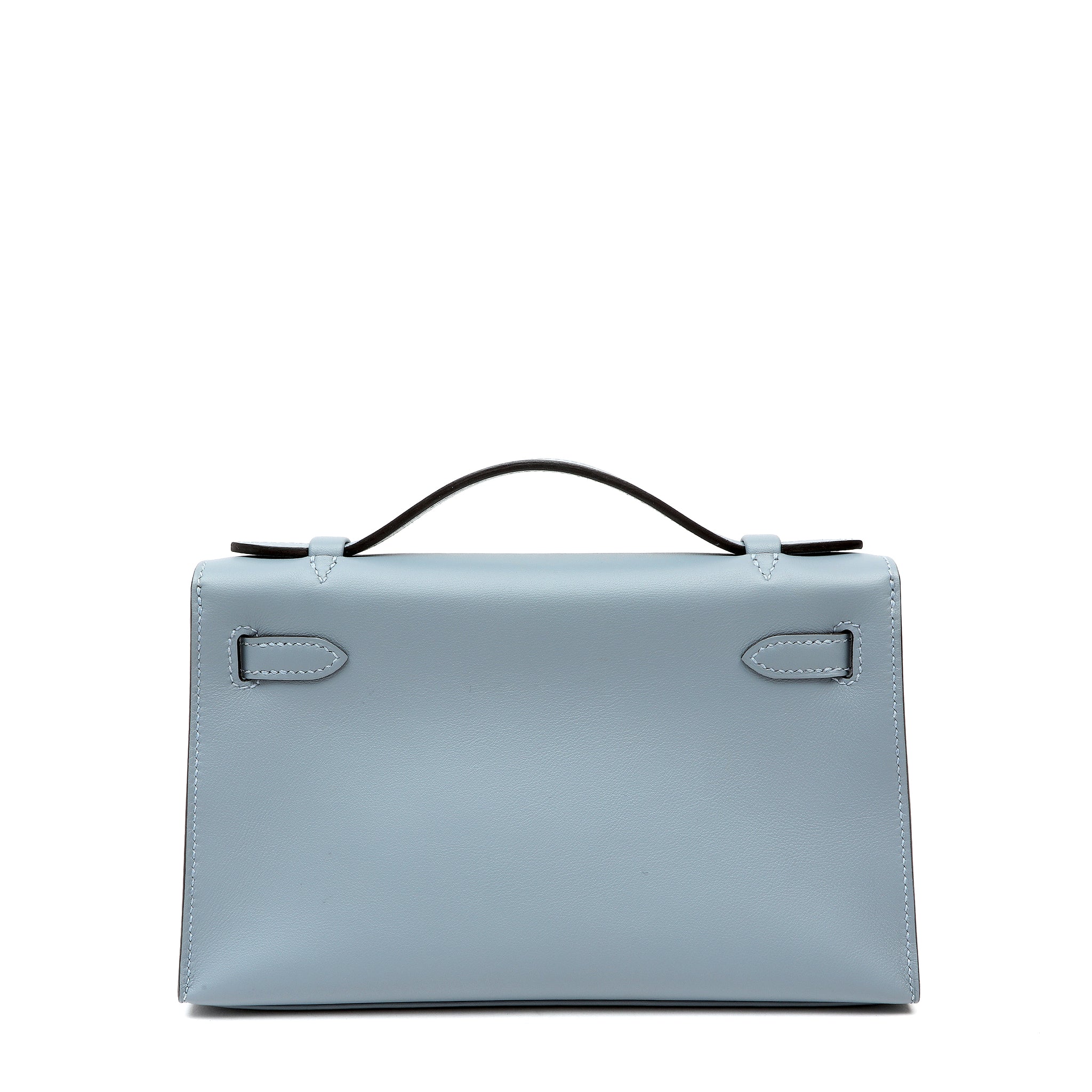 Hermès Kelly Pochette Bleu Lin Swift w/Palldium Hardware