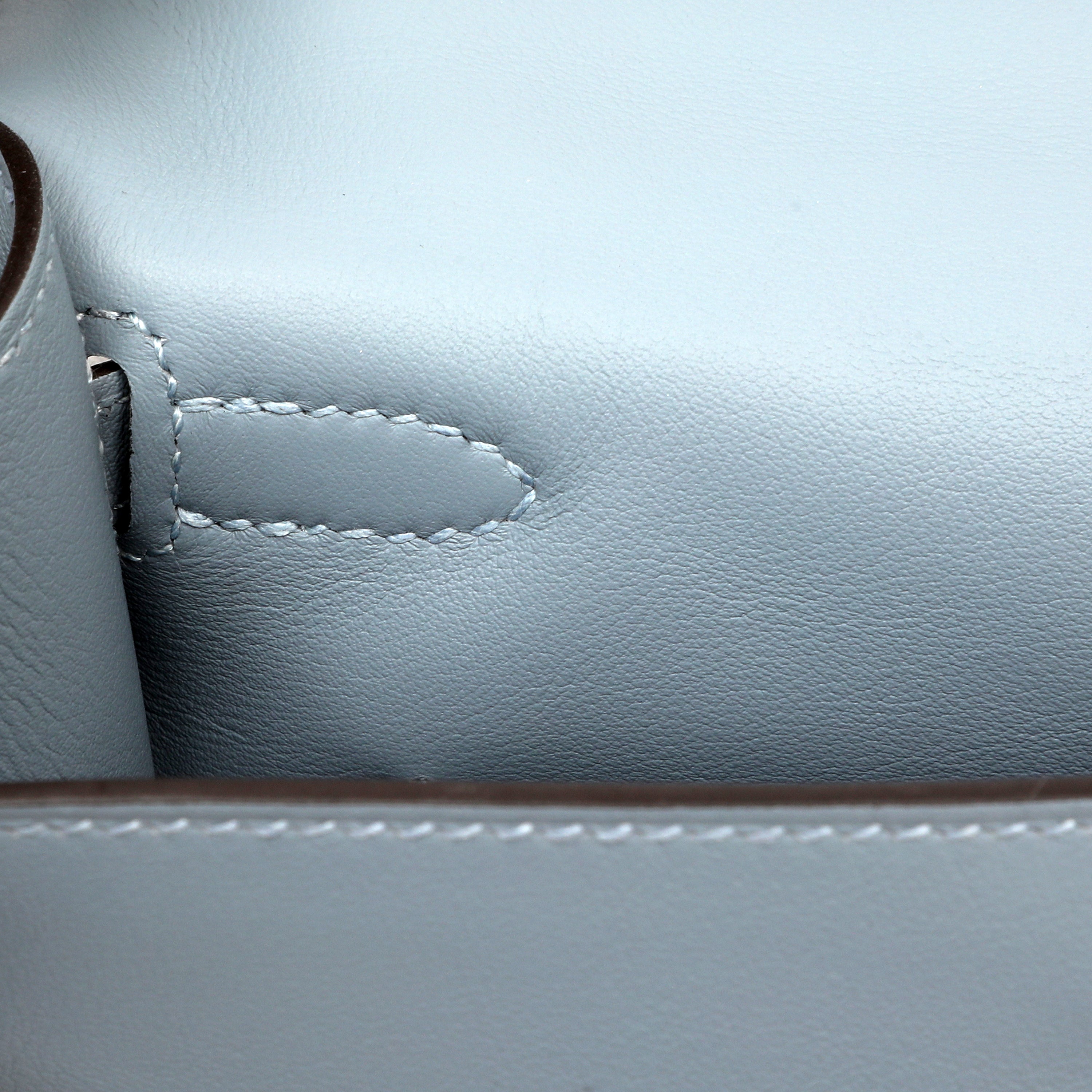 Hermès Kelly Pochette Bleu Lin Swift w/Palldium Hardware