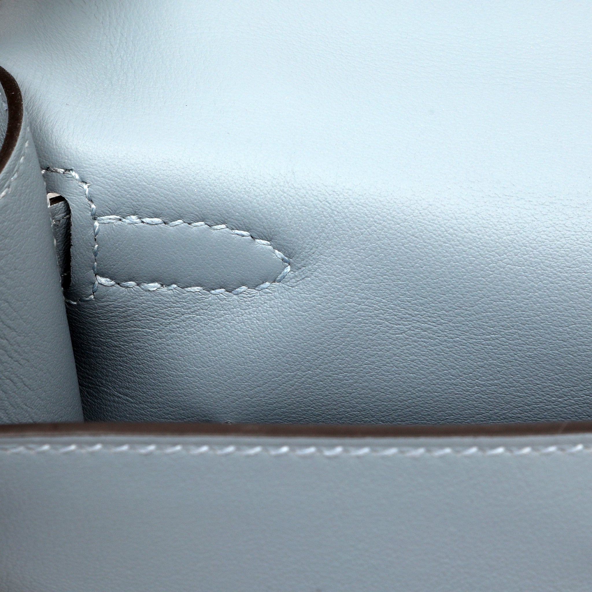 Hermès Kelly Pochette Bleu Lin Swift w/Palldium Hardware