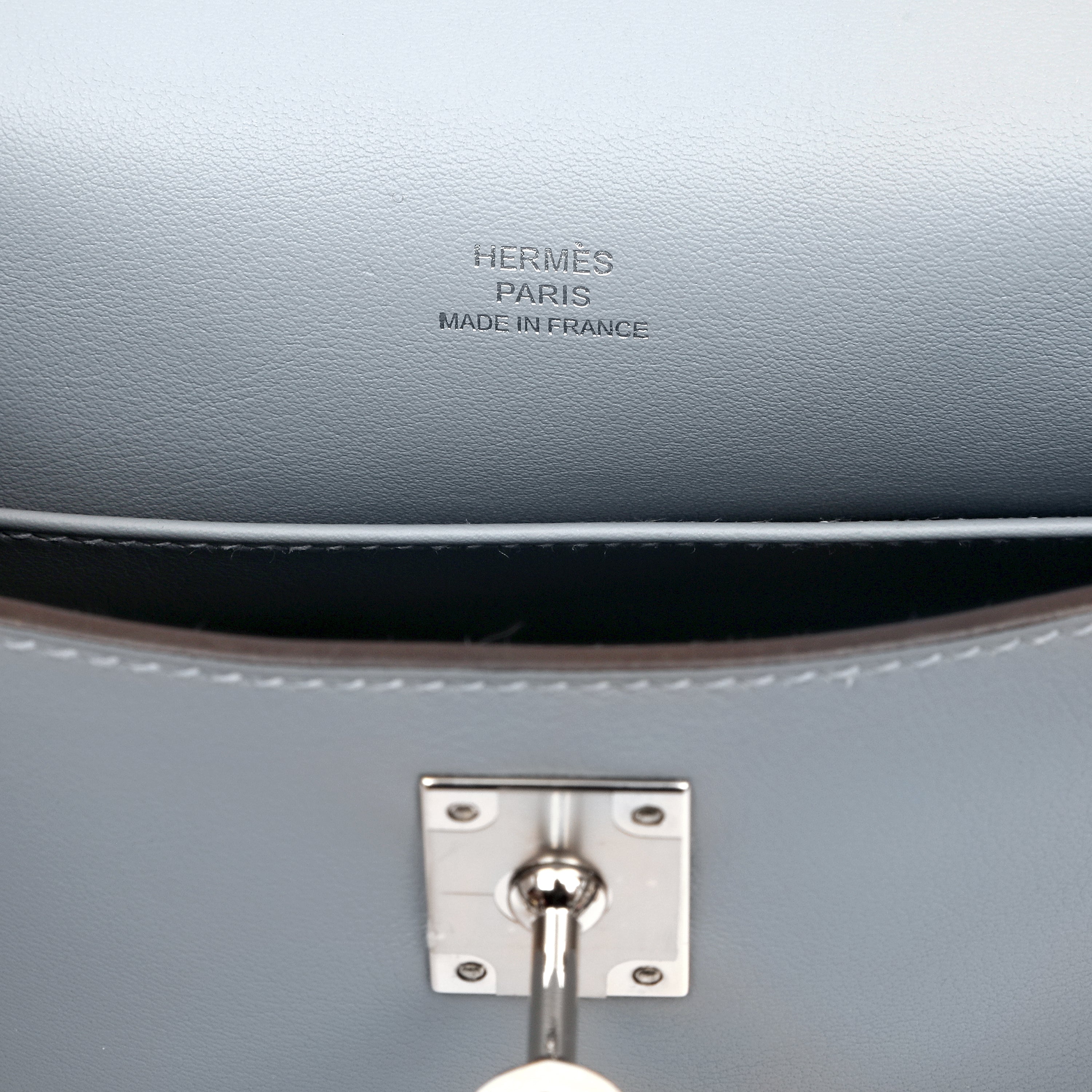 Hermès Kelly Pochette Bleu Lin Swift w/Palldium Hardware