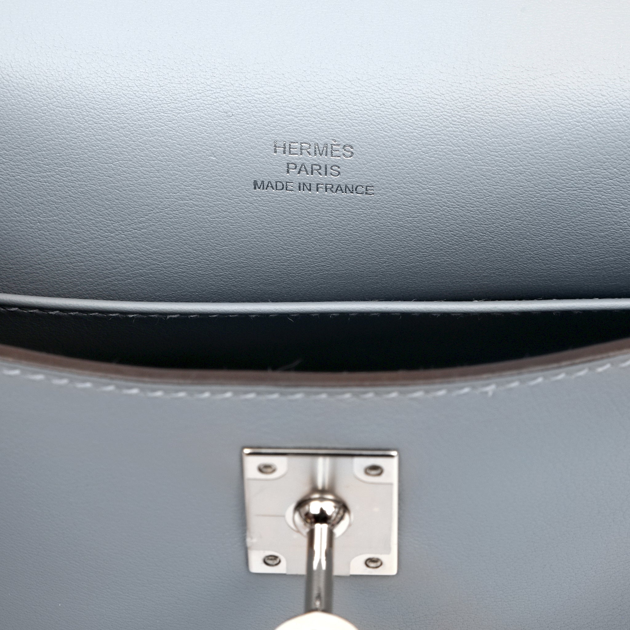 Hermès Kelly Pochette Bleu Lin Swift w/Palldium Hardware