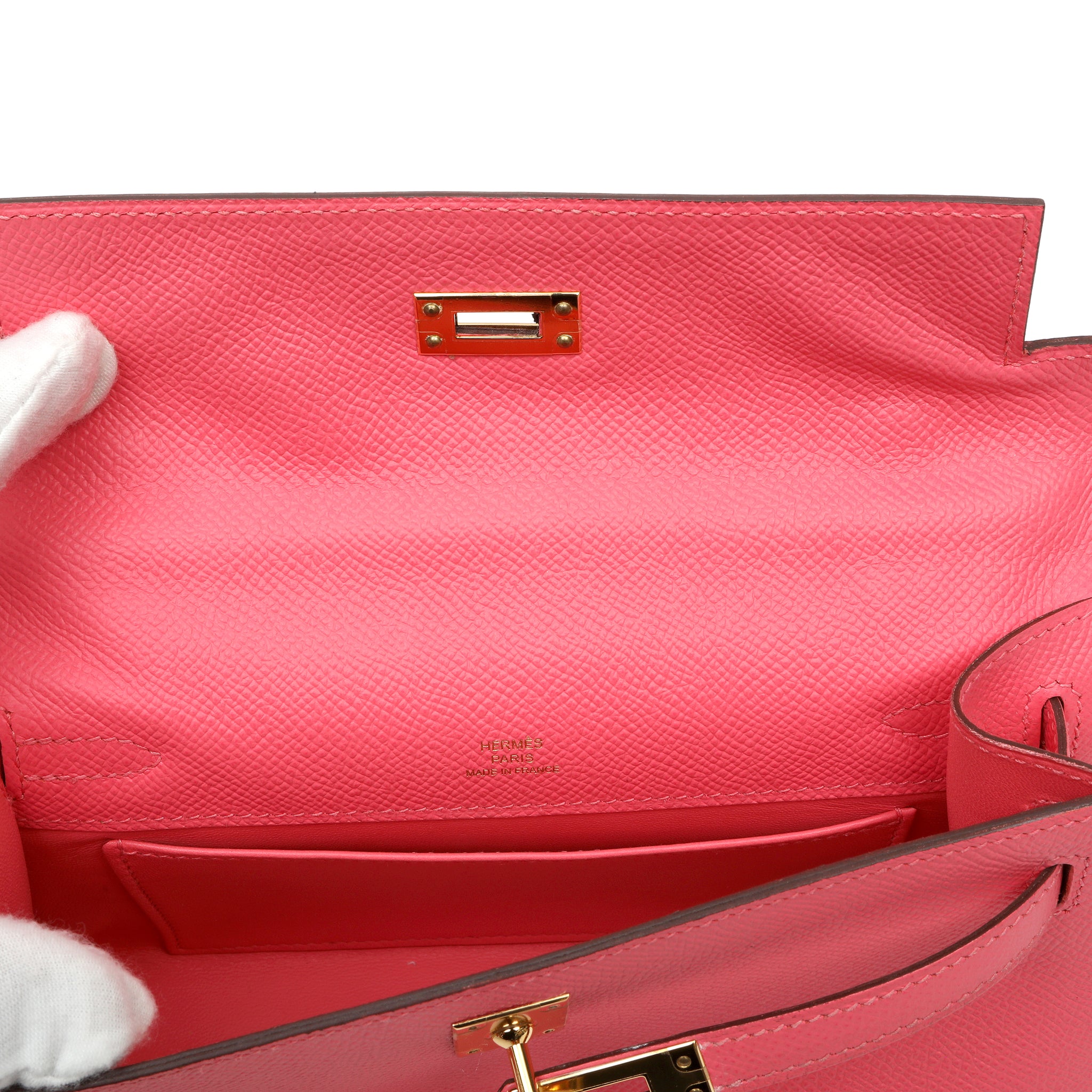 Hermès Kelly Pochette Rose Azalée Epsom Leather w GH
