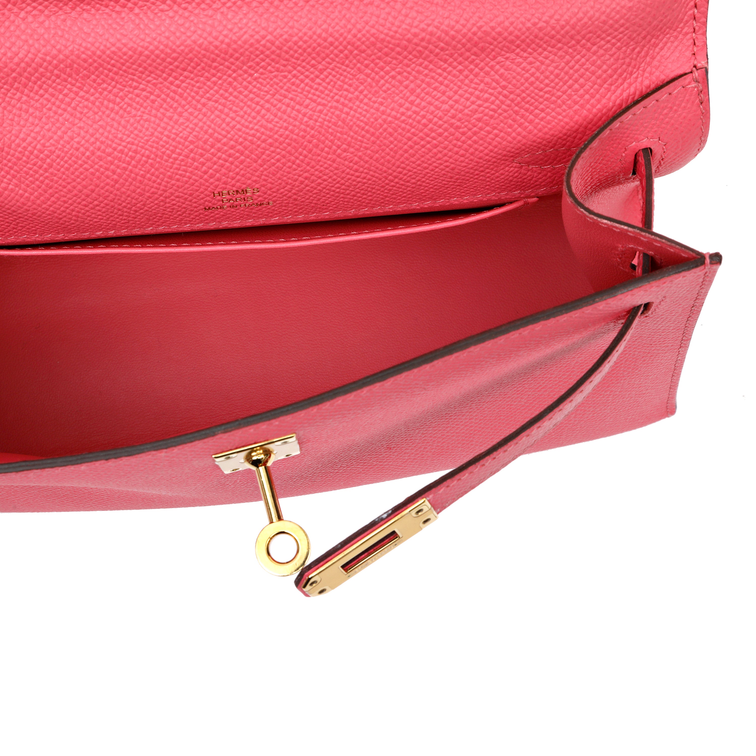 Hermès Kelly Pochette Rose Azalée Epsom Leather w GH