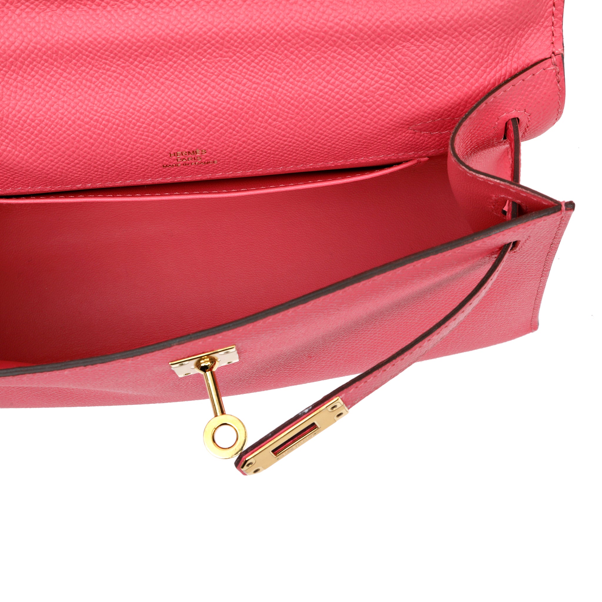 Hermès Kelly Pochette Rose Azalée Epsom Leather w GH