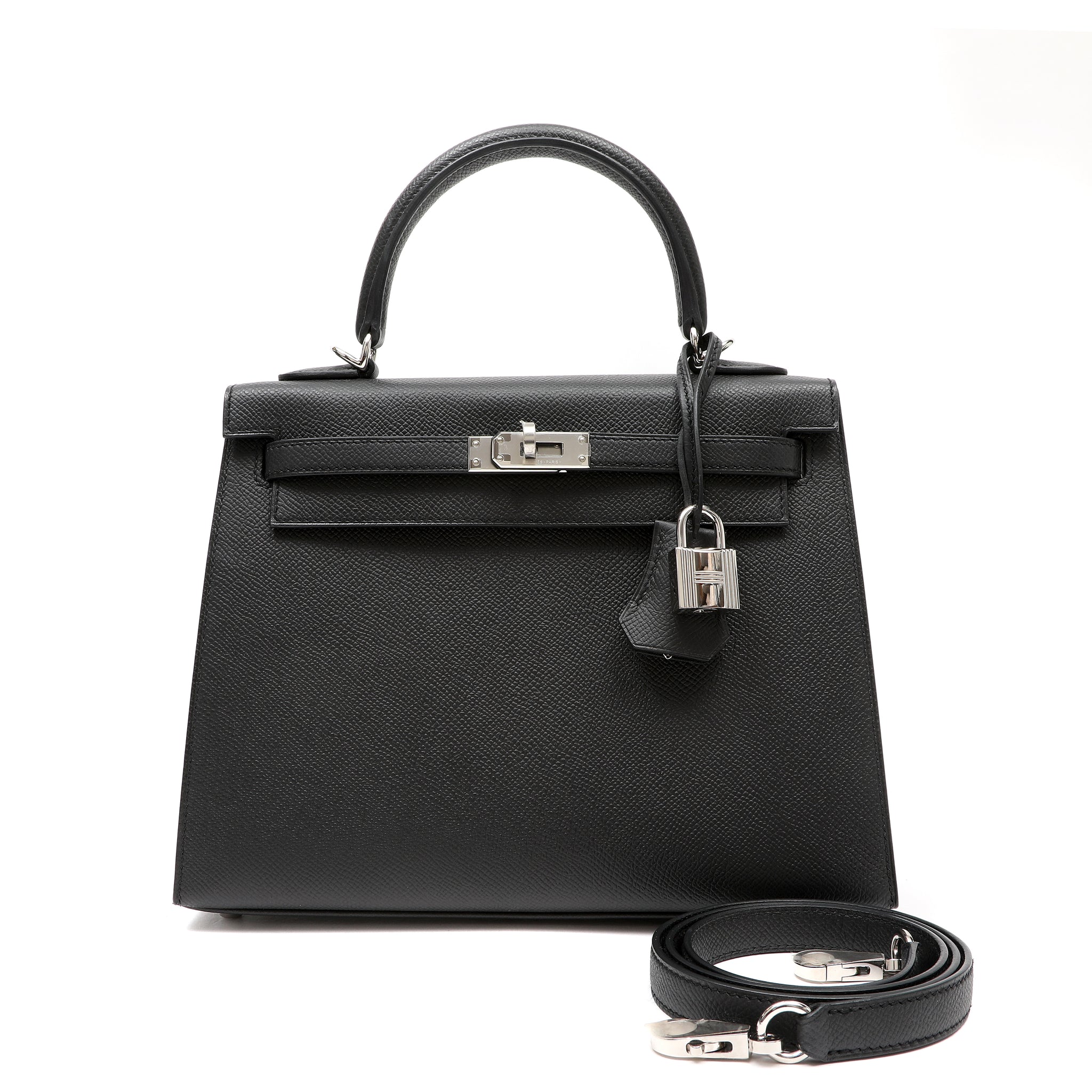 Hermès Kelly Sellier 25cm Black Handbag Epsom Leather w PH
