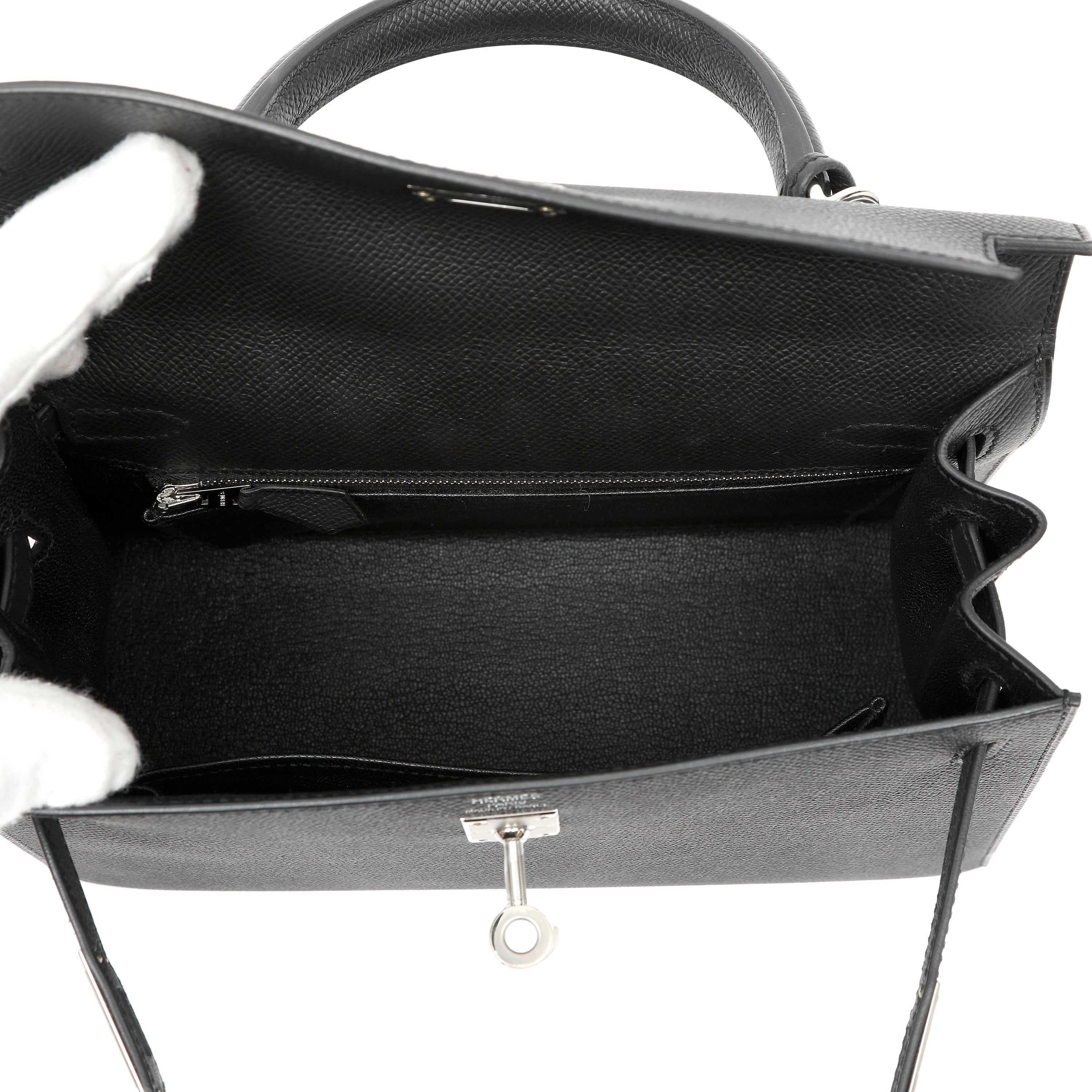 Hermès Kelly Sellier 25cm Black Handbag Epsom Leather w PH