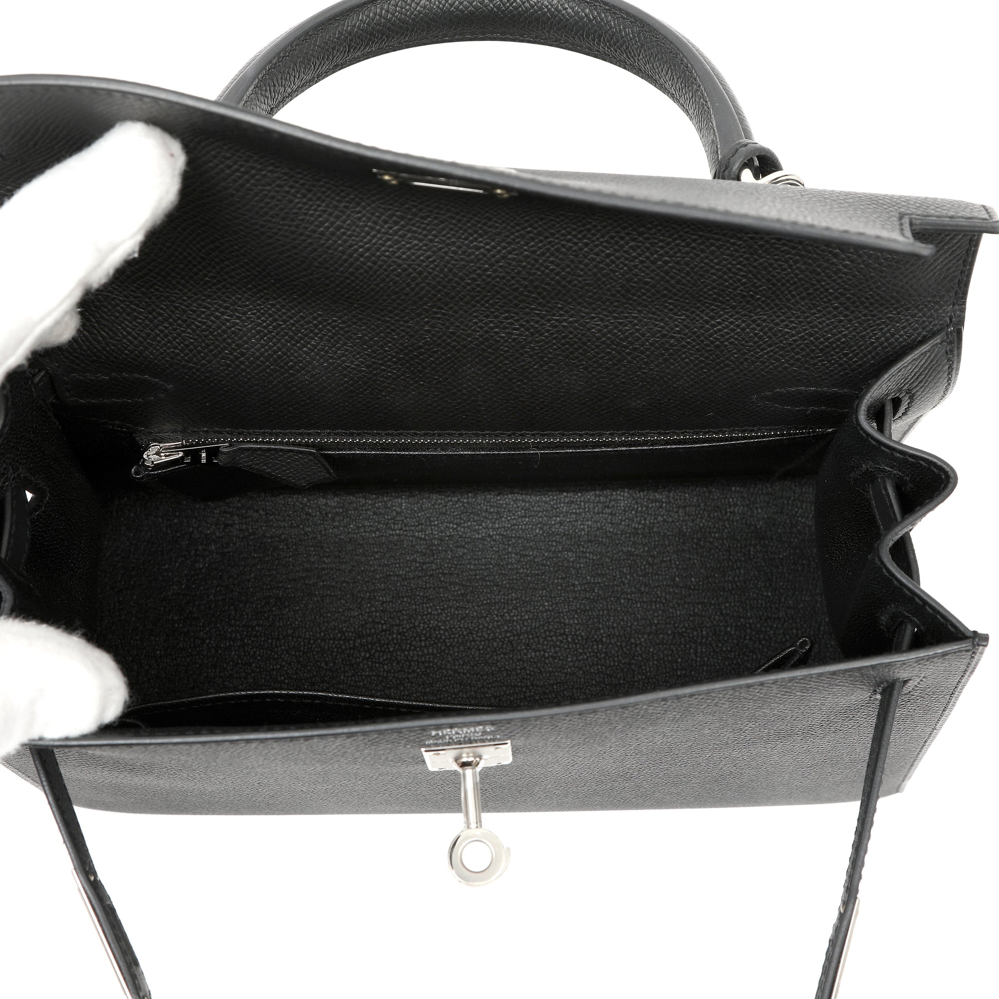Hermès Kelly Sellier 25cm Black Handbag Epsom Leather w PH