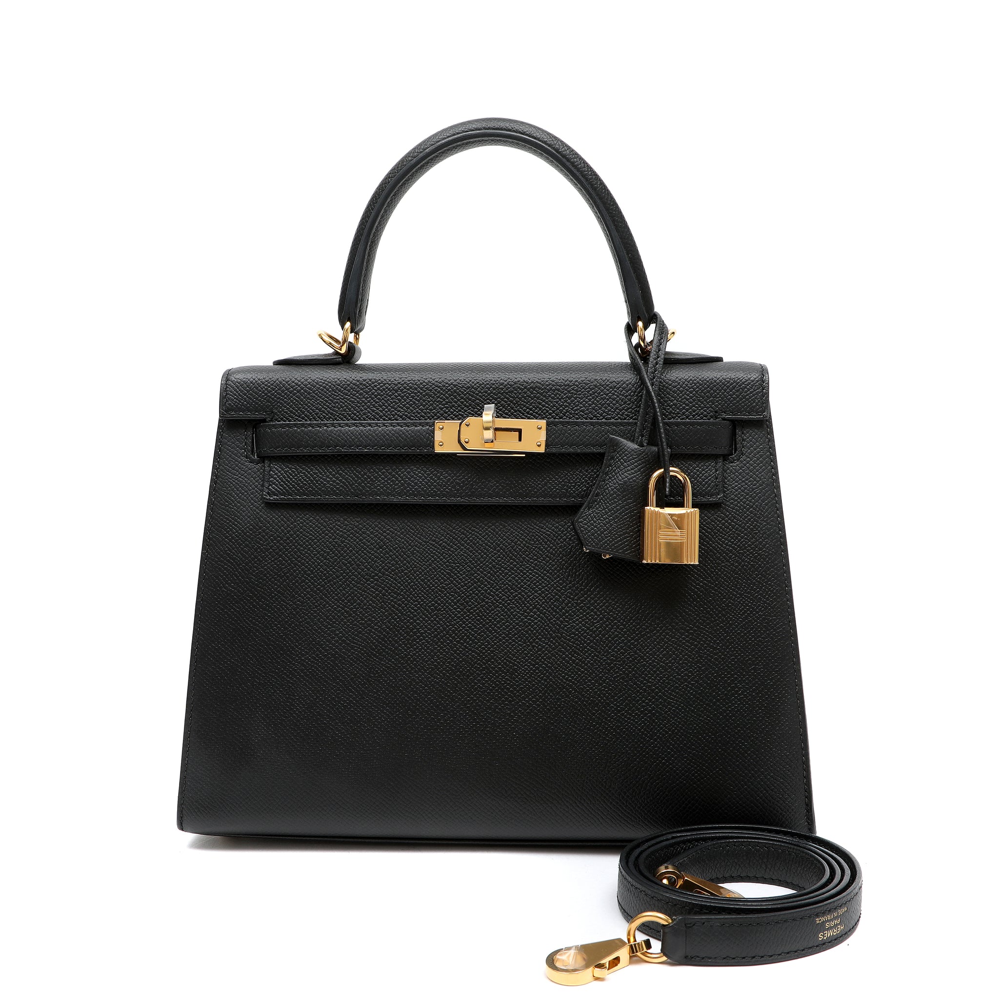 Hermès Kelly Sellier 25cm Handbag in Black Epsom Leather w GH