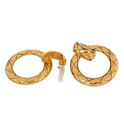 Chanel Gold Quilted Hoop Earrings