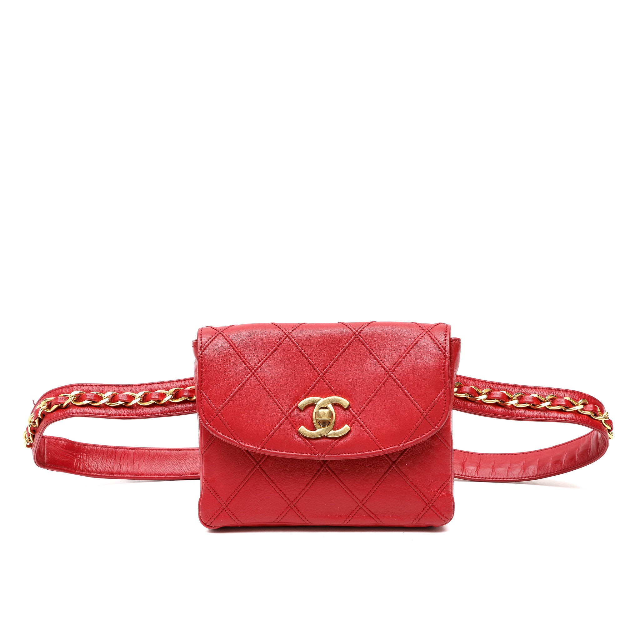 Chanel Vintage Red Lambskin Belt Bag w GH
