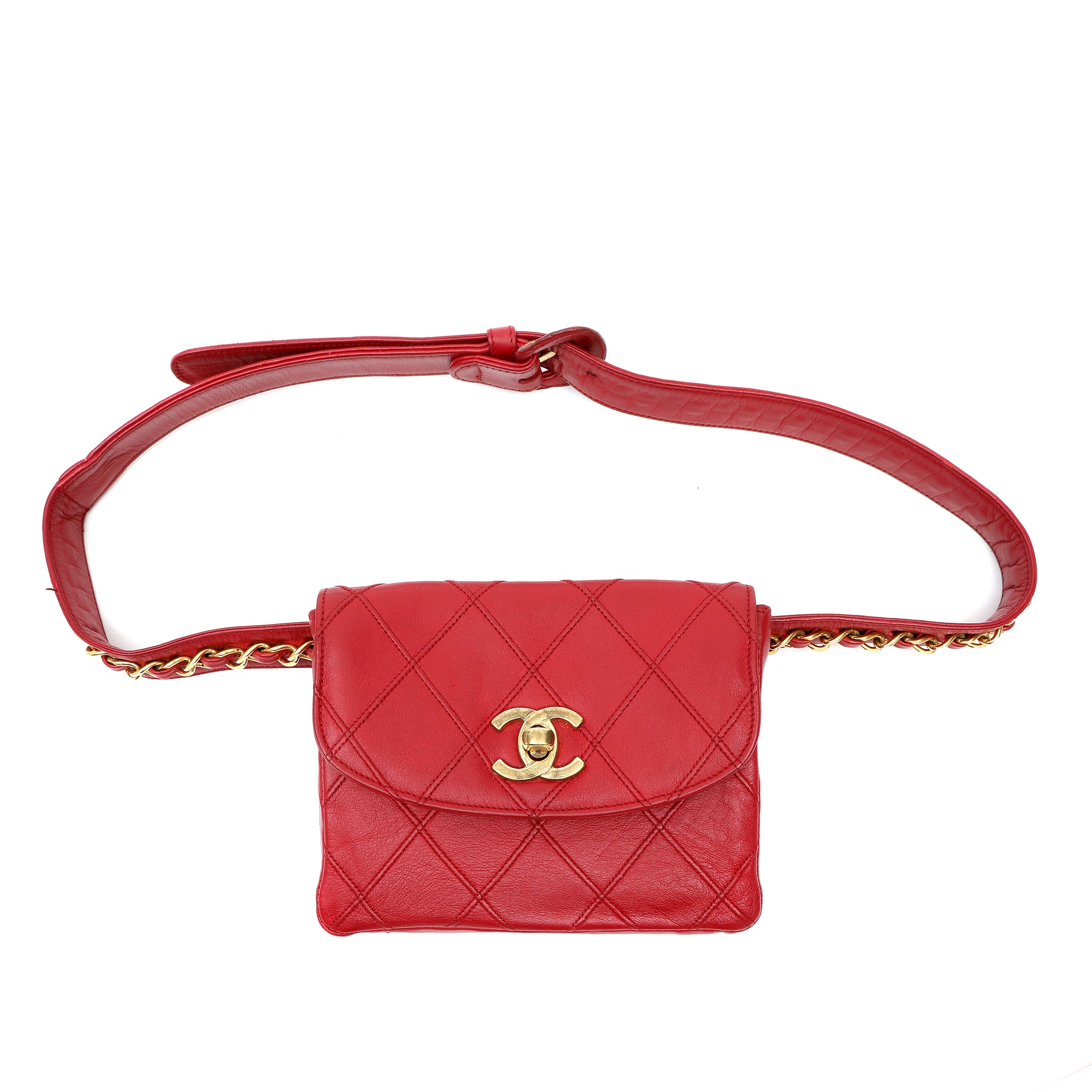 Chanel Vintage Red Lambskin Belt Bag w GH