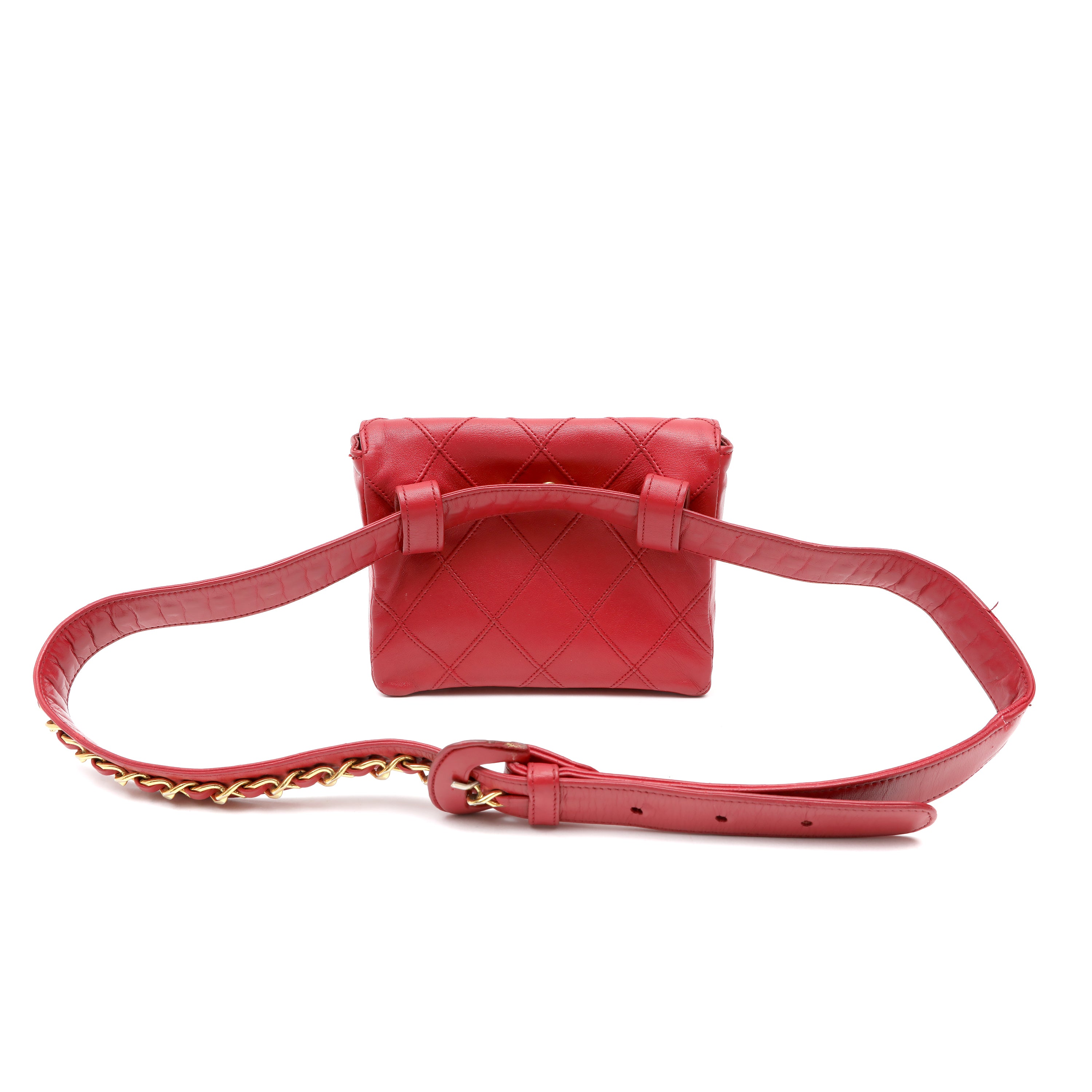 Chanel Vintage Red Lambskin Belt Bag w GH