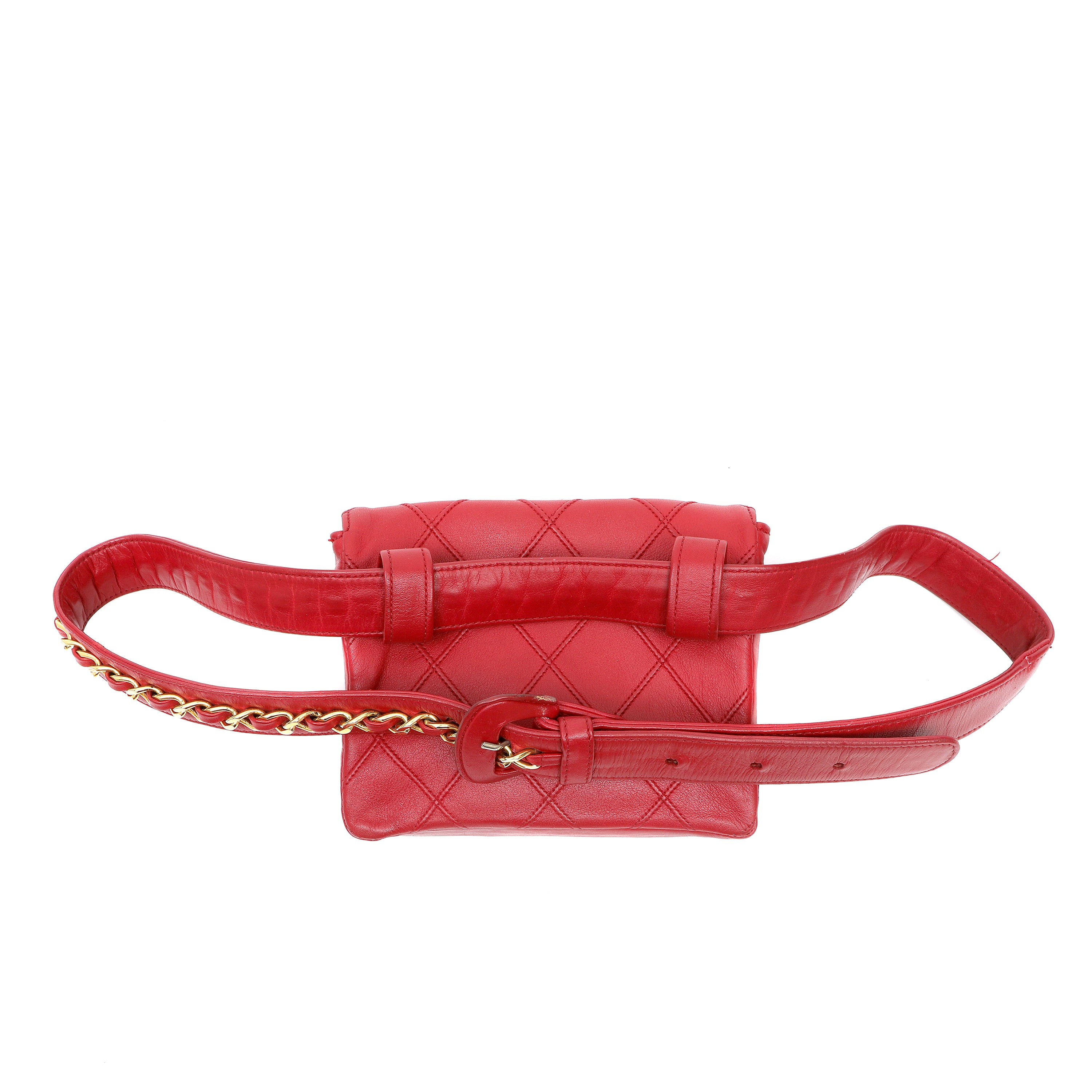 Chanel Vintage Red Lambskin Belt Bag w GH