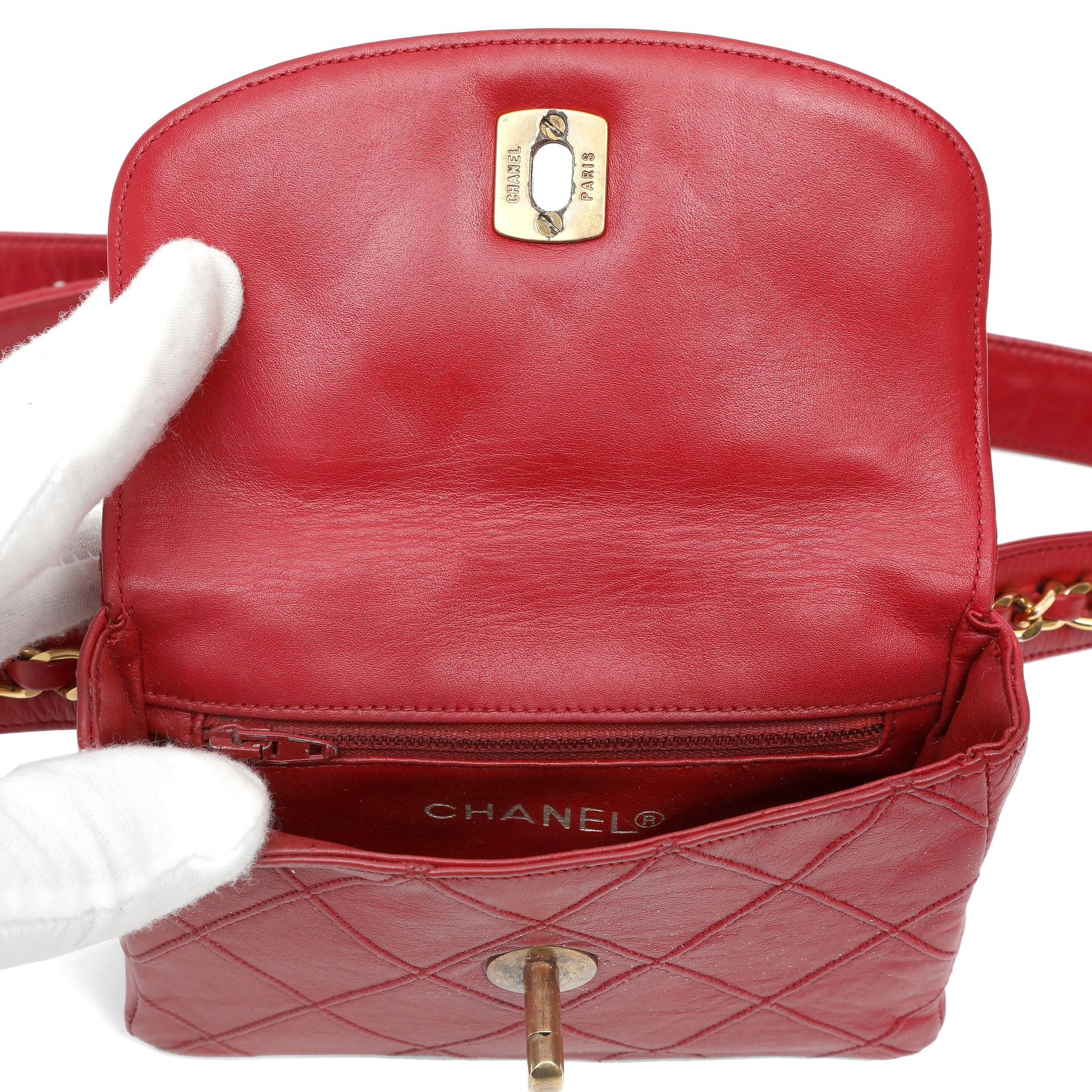 Chanel Vintage Red Lambskin Belt Bag w GH