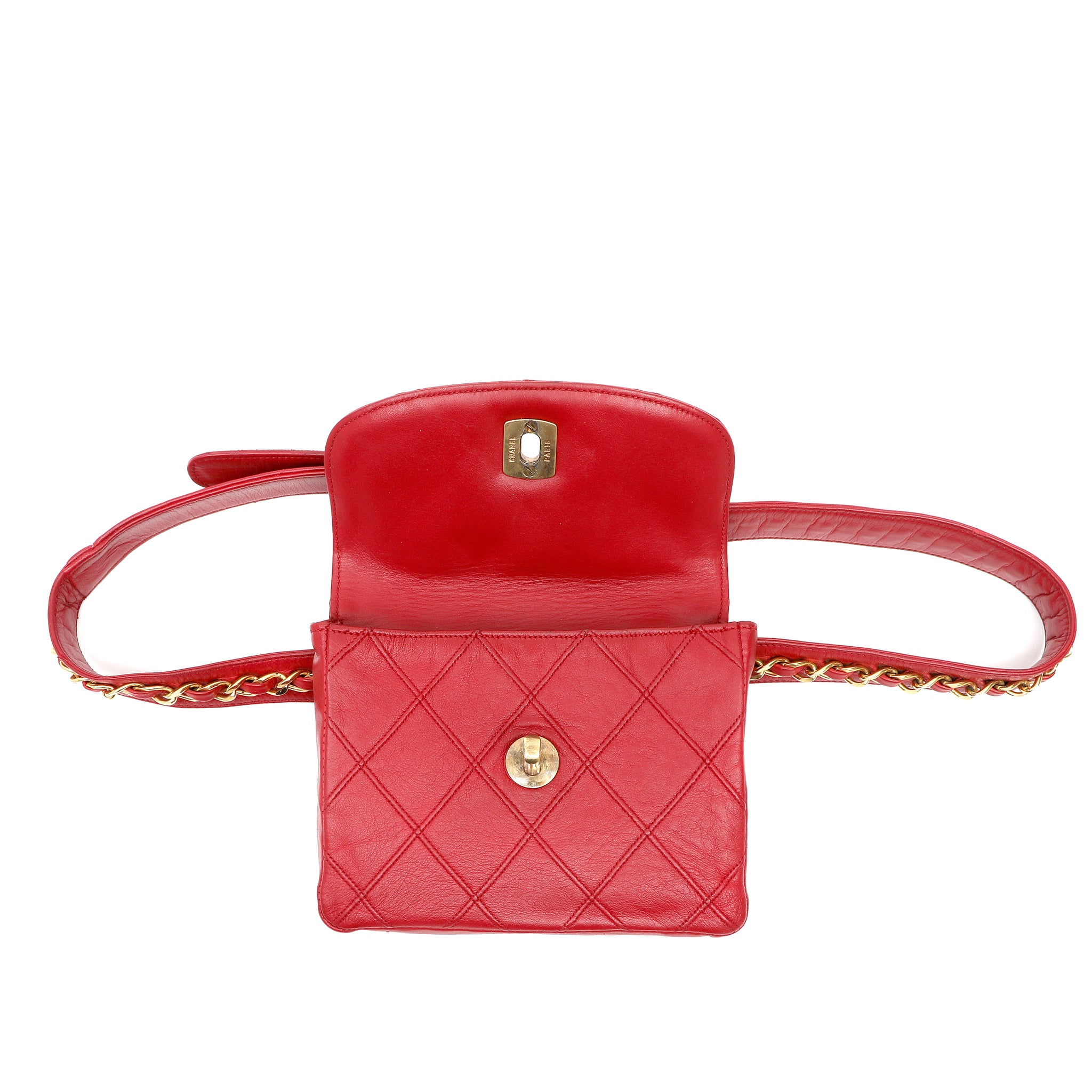 Chanel Vintage Red Lambskin Belt Bag w GH
