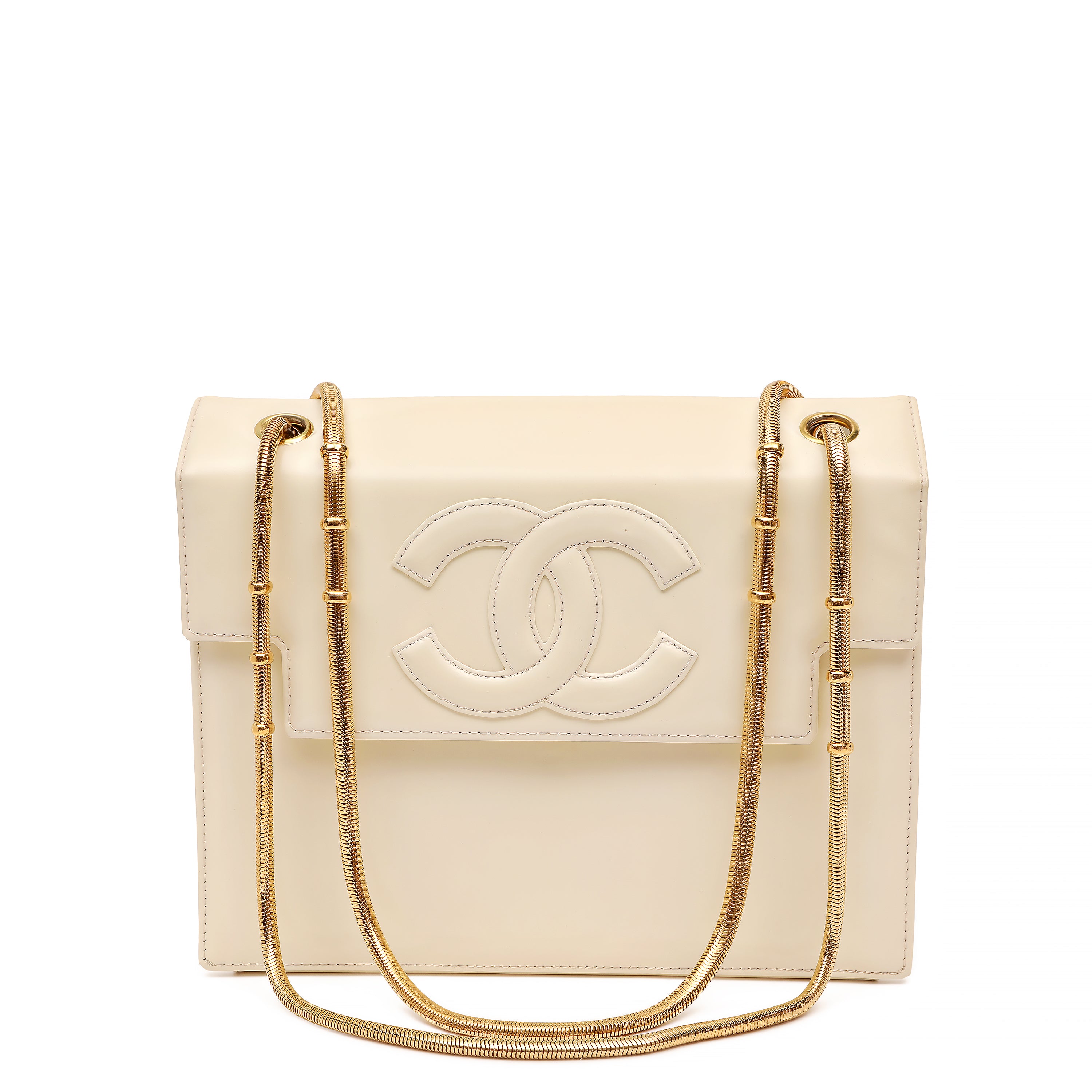 Chanel Vintage Ivory Patent CC Shoulder Bag w GH