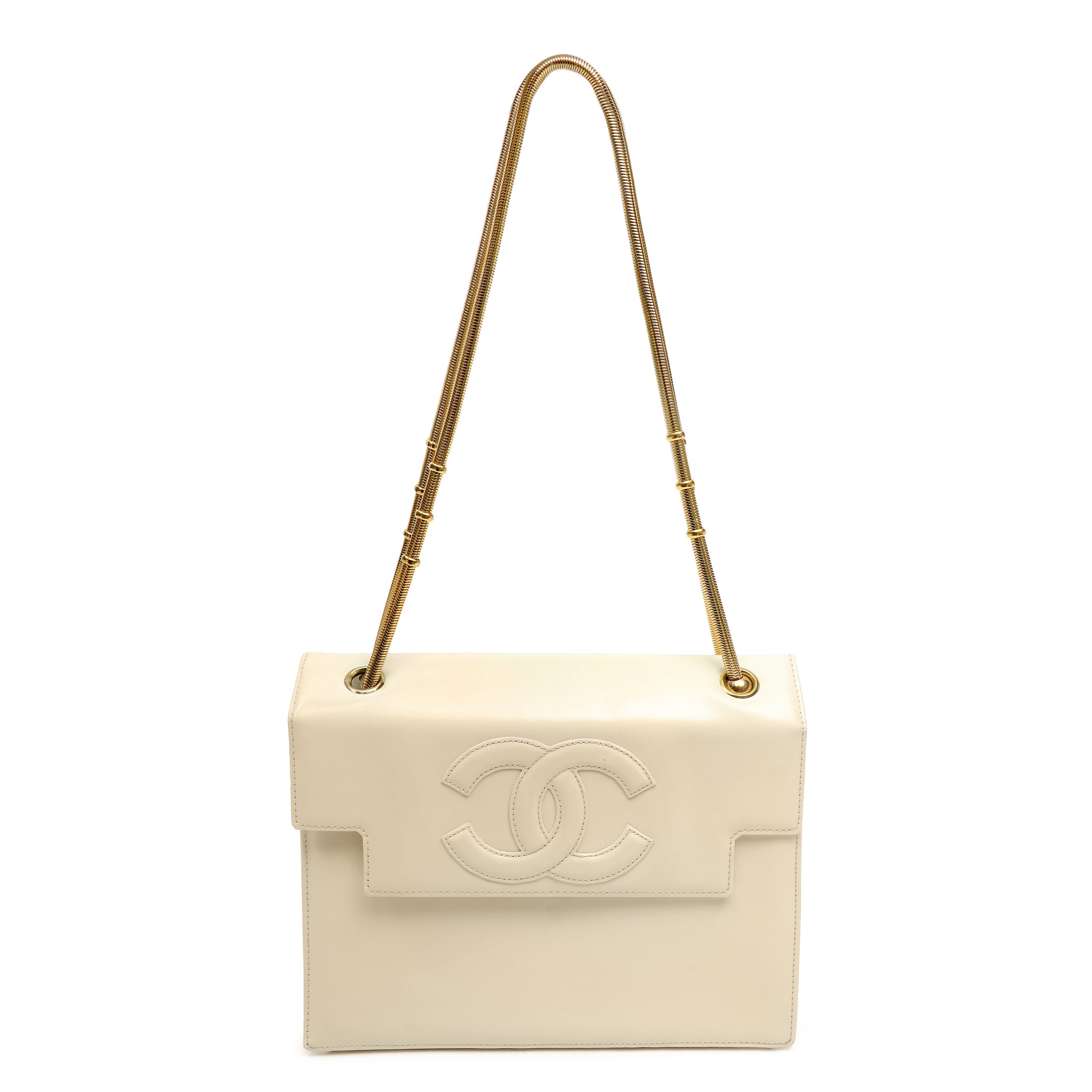 Chanel Vintage Ivory Patent CC Shoulder Bag w GH