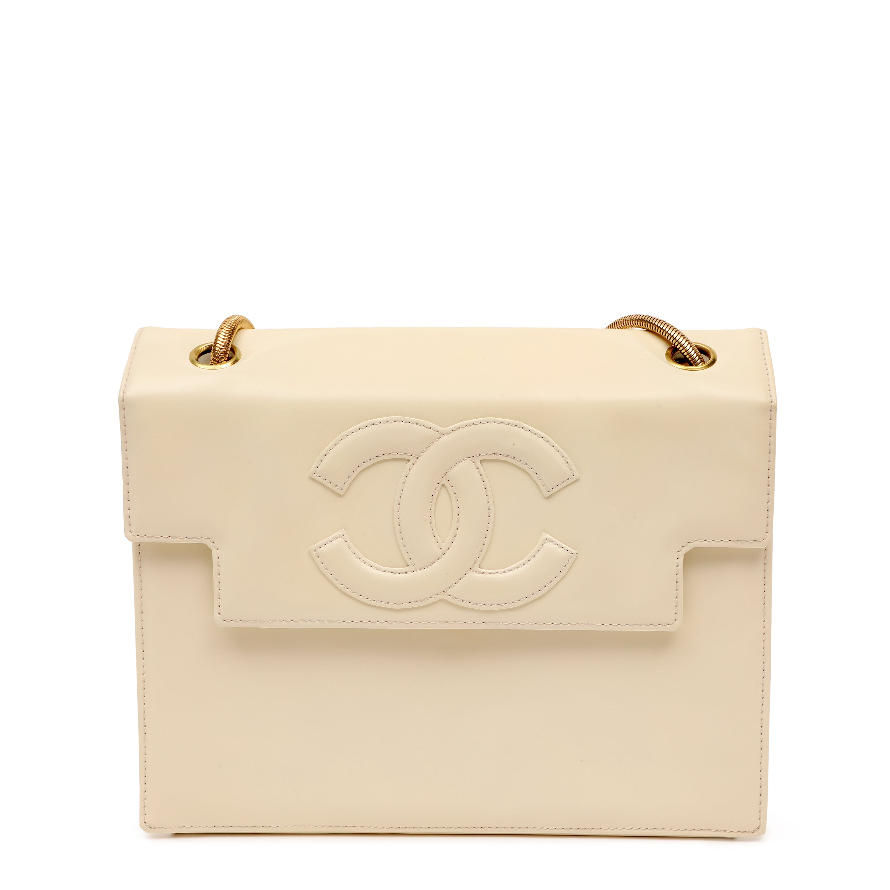 Chanel Vintage Ivory Patent CC Shoulder Bag w GH