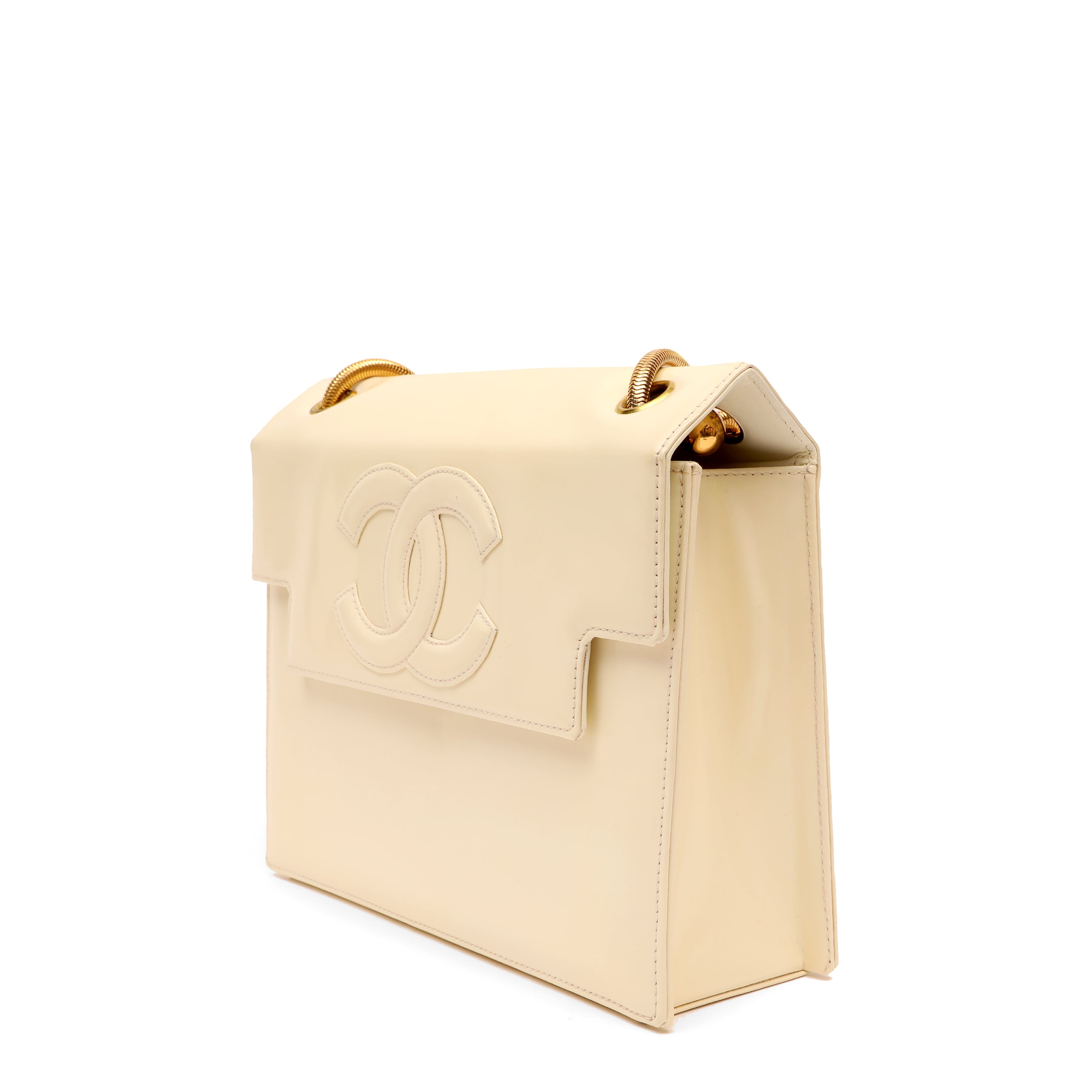 Chanel Vintage Ivory Patent CC Shoulder Bag w GH