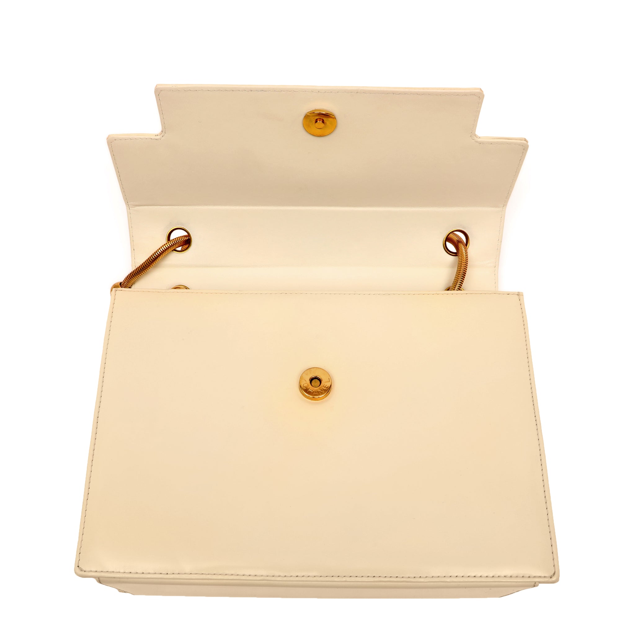 Chanel Vintage Ivory Patent CC Shoulder Bag w GH