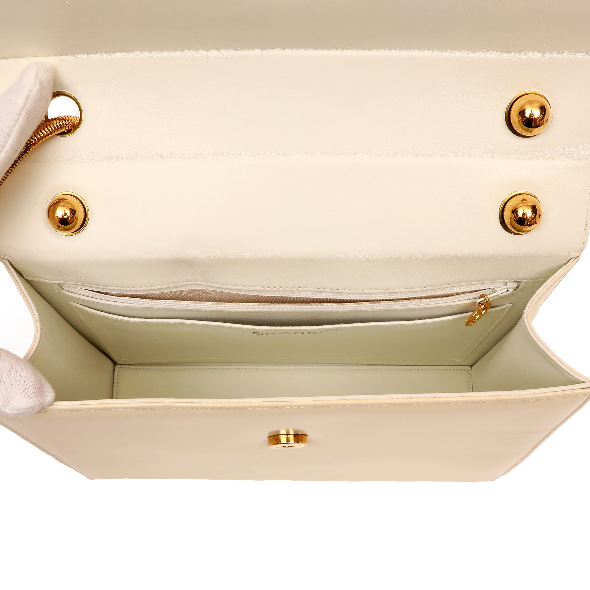 Chanel Vintage Ivory Patent CC Shoulder Bag w GH