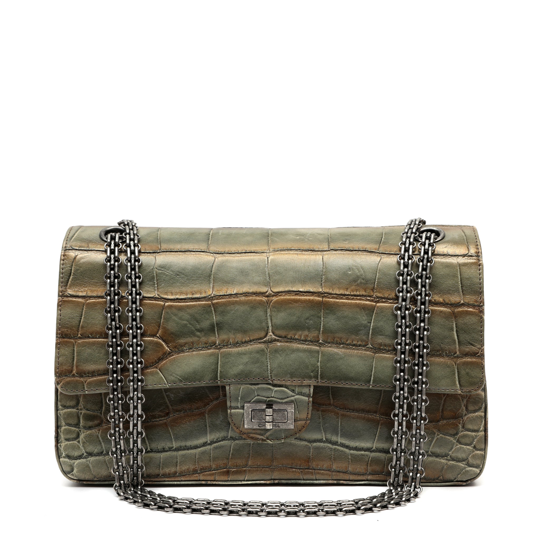 Chanel Metallic Green Gold Alligator 2.27 Reissue Flap