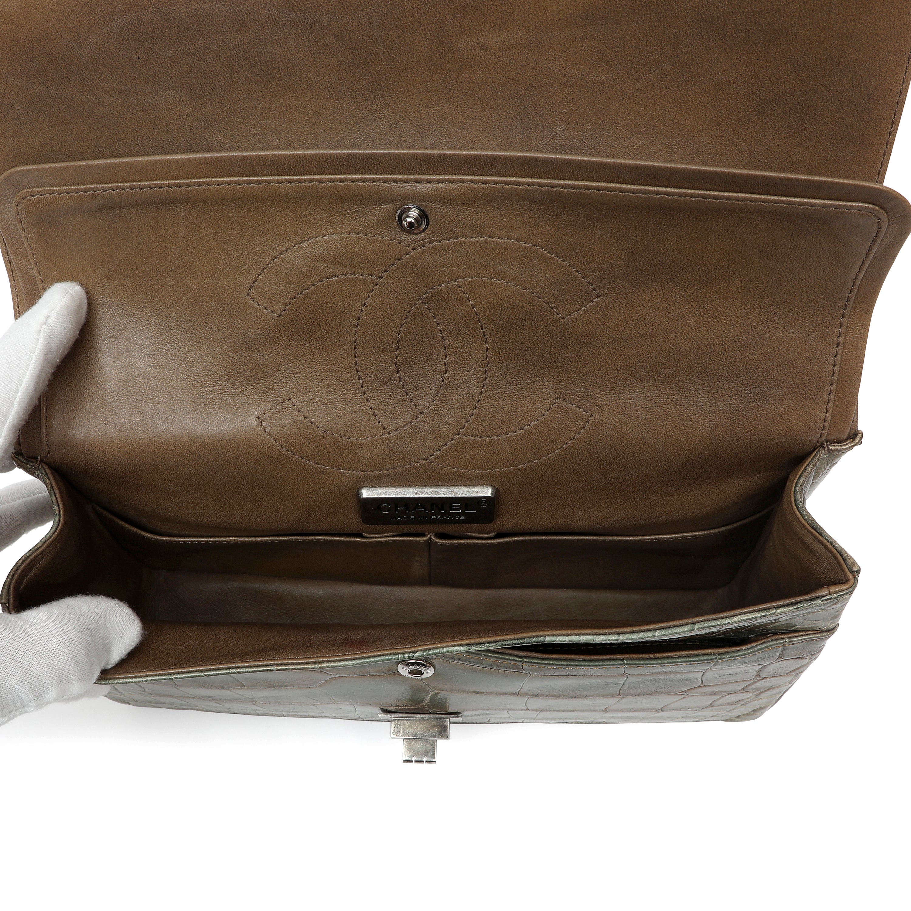 Chanel Metallic Green Gold Alligator 2.27 Reissue Flap