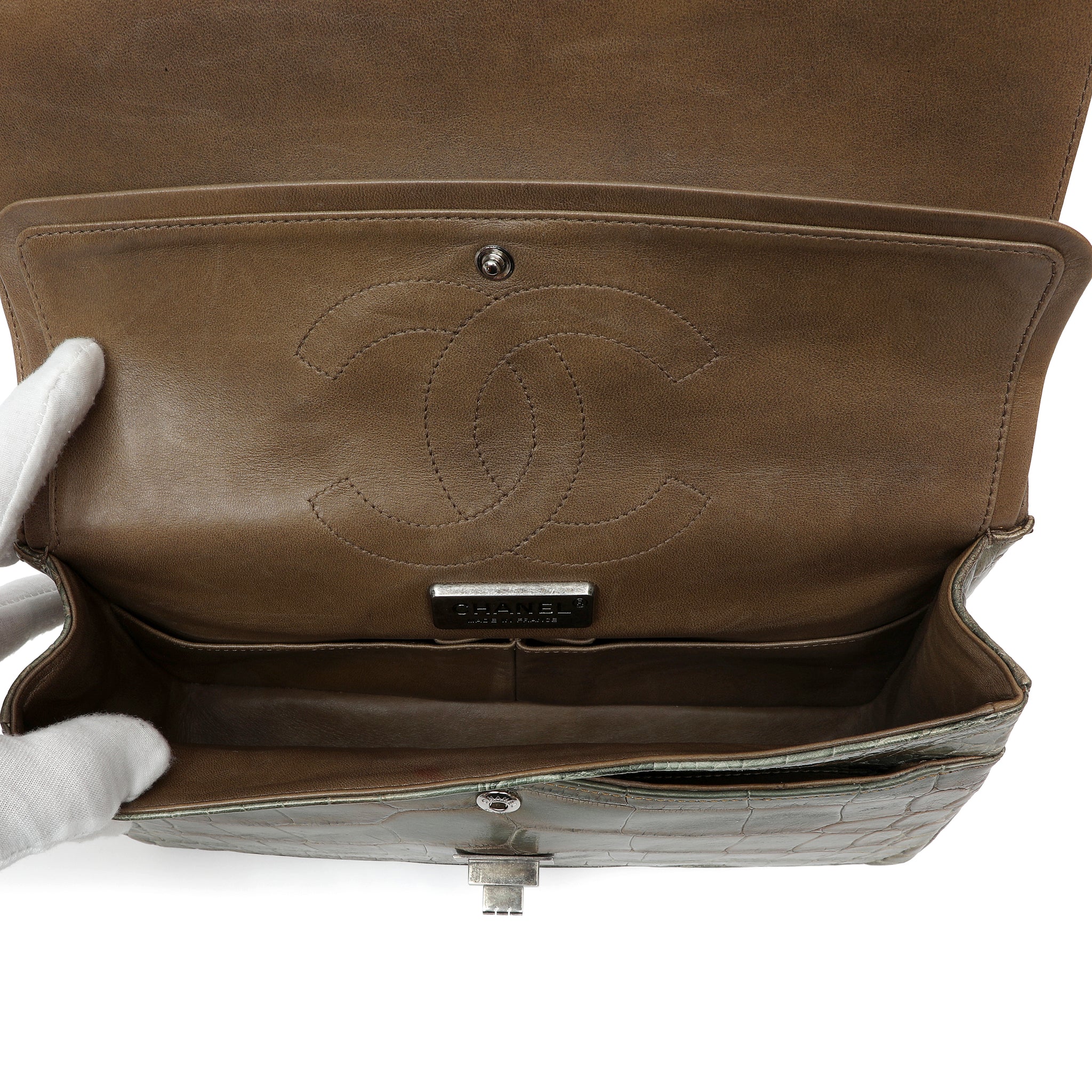 Chanel Metallic Green Gold Alligator 2.27 Reissue Flap