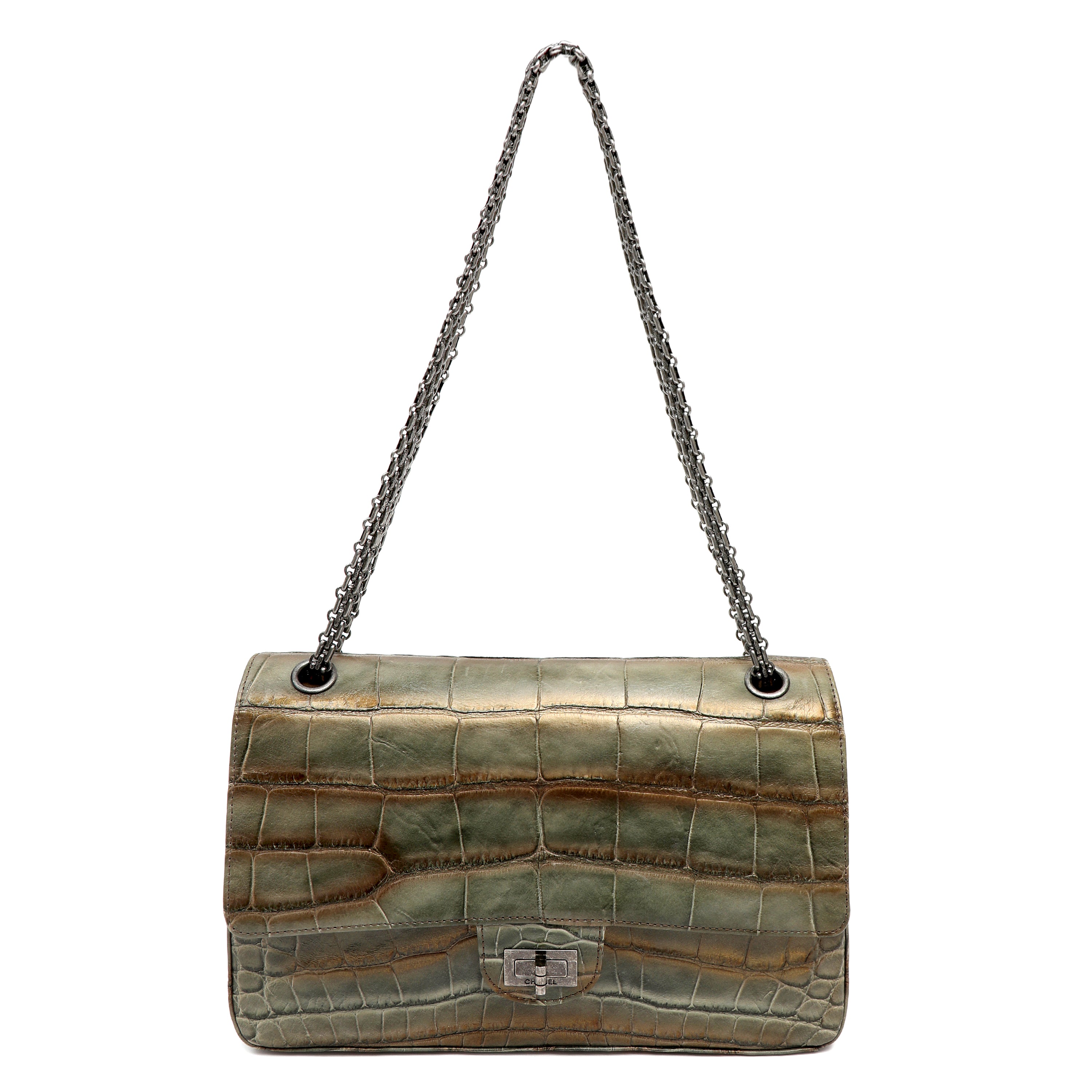 Chanel Metallic Green Gold Alligator 2.27 Reissue Flap