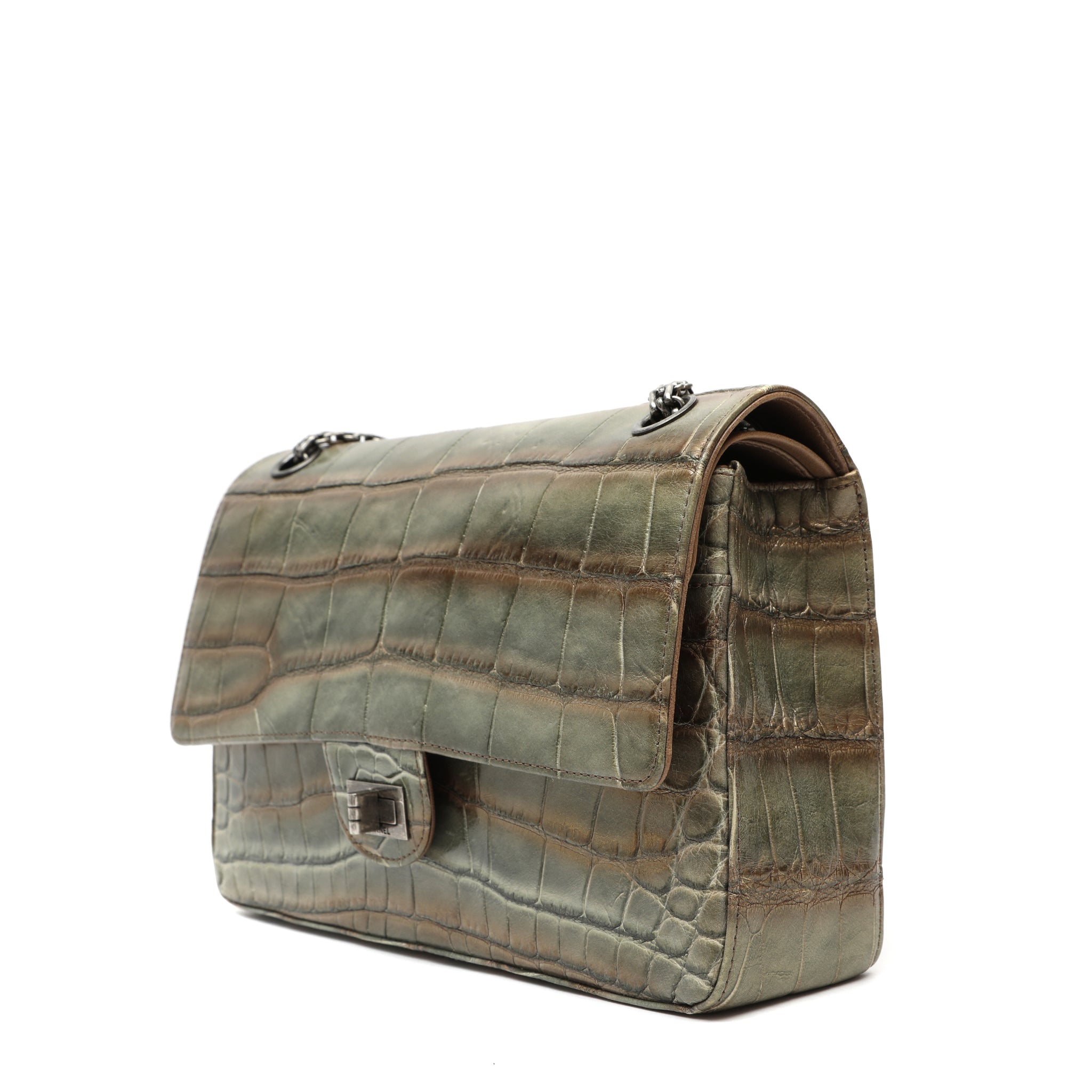Chanel Metallic Green Gold Alligator 2.27 Reissue Flap