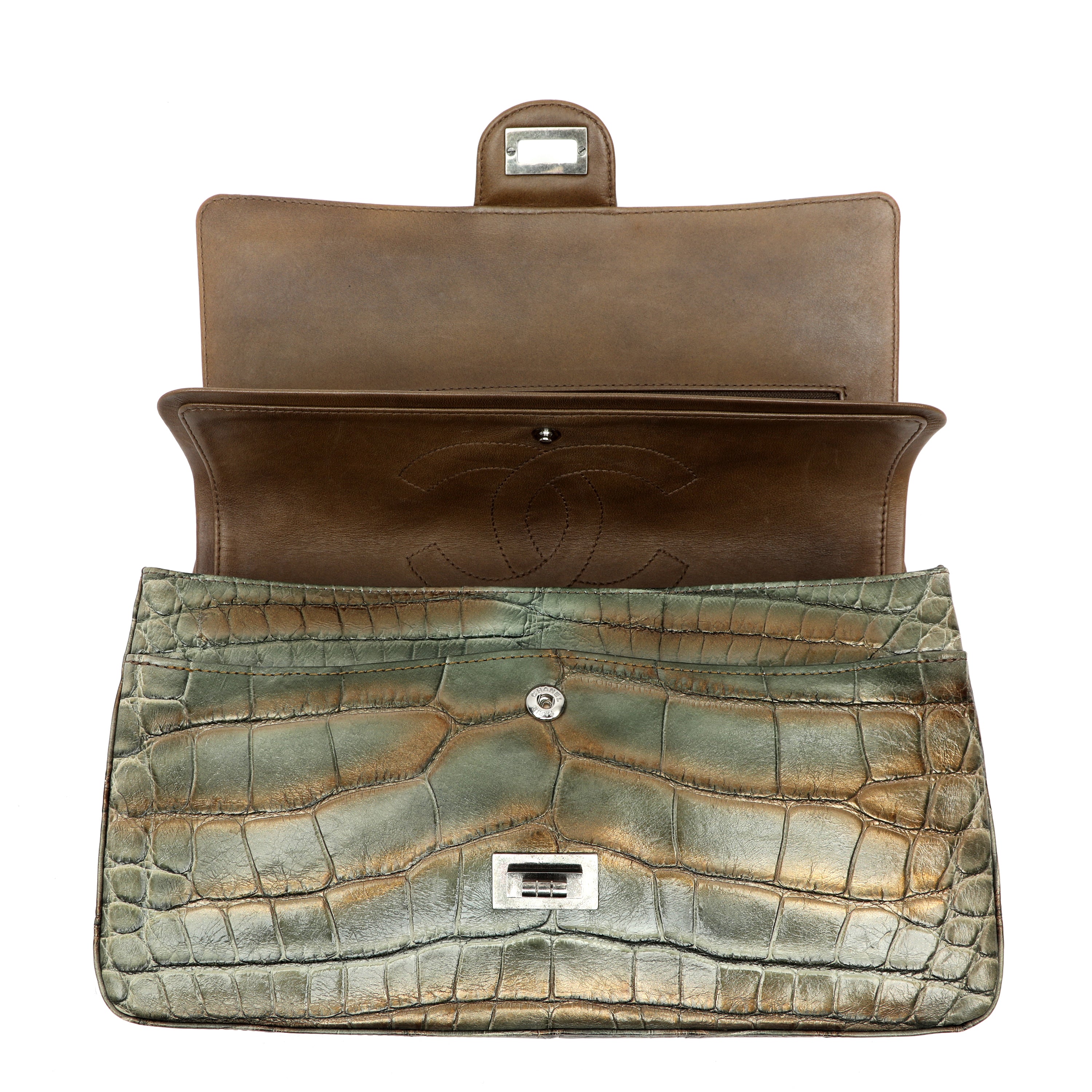 Chanel Metallic Green Gold Alligator 2.27 Reissue Flap