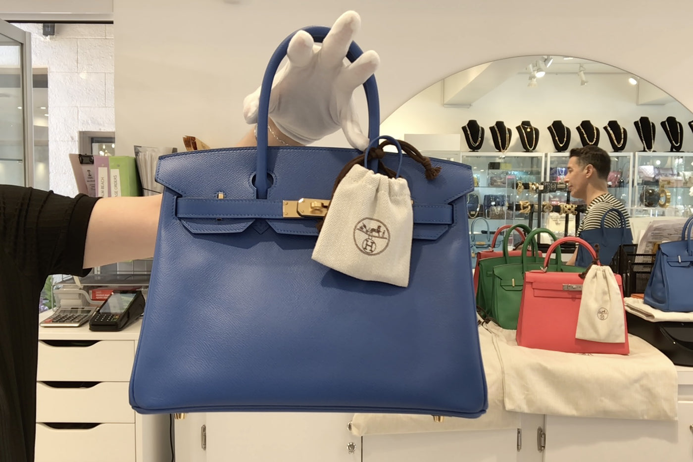 #D Hermes Birkin 30cm Blue Zellige Epsom Leather Gold Hardware Handbag