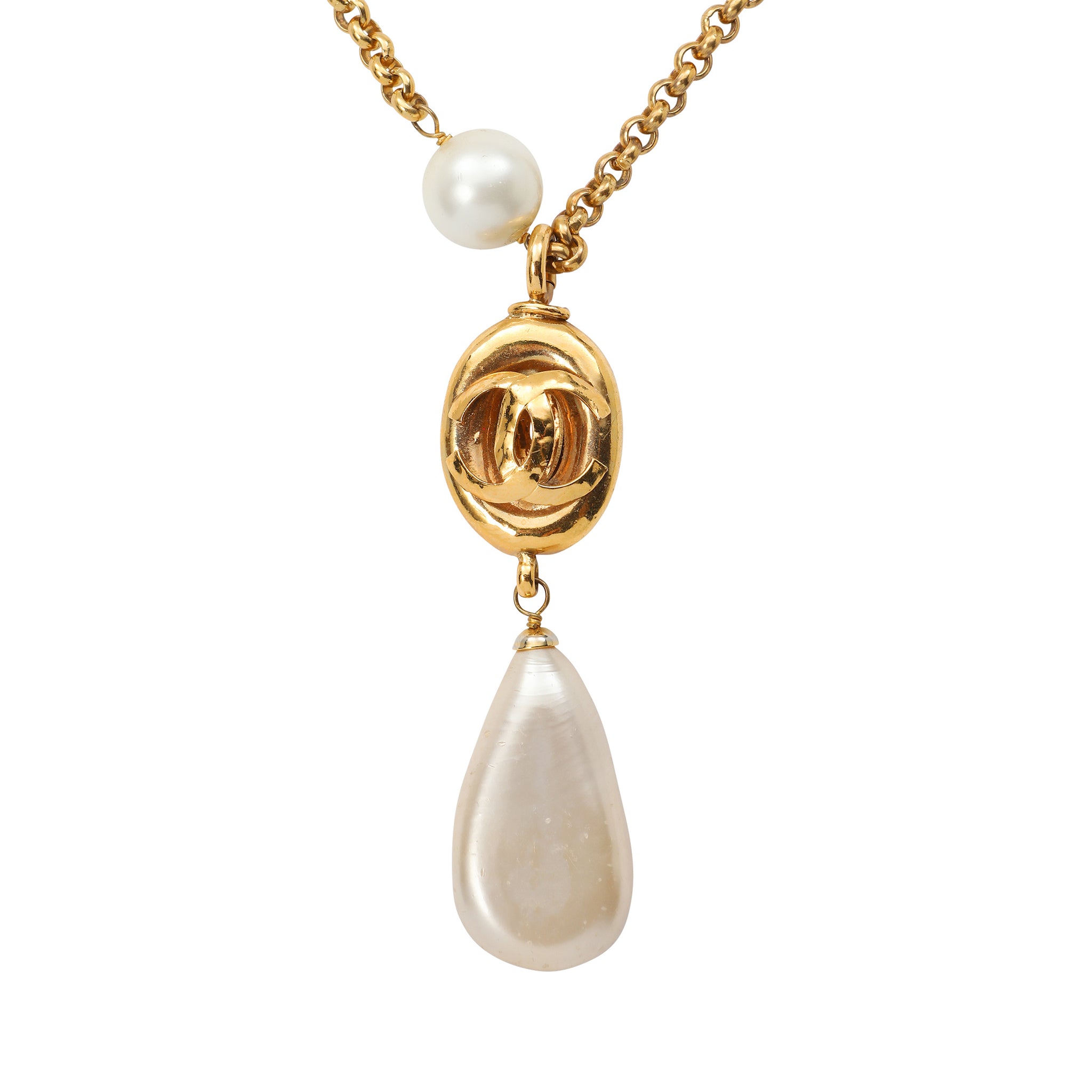 Vintage Chanel Pearl Necklace Gold CC Logo