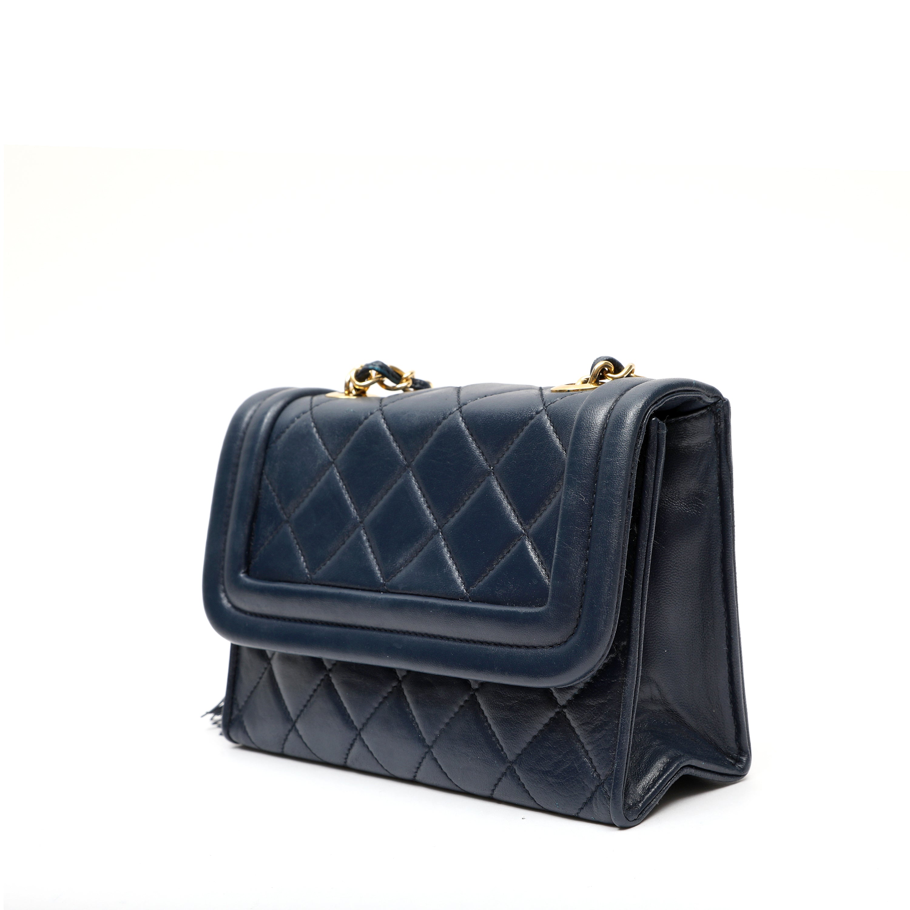 Vintage Chanel Tassel Flap Bag Navy Blue Leather