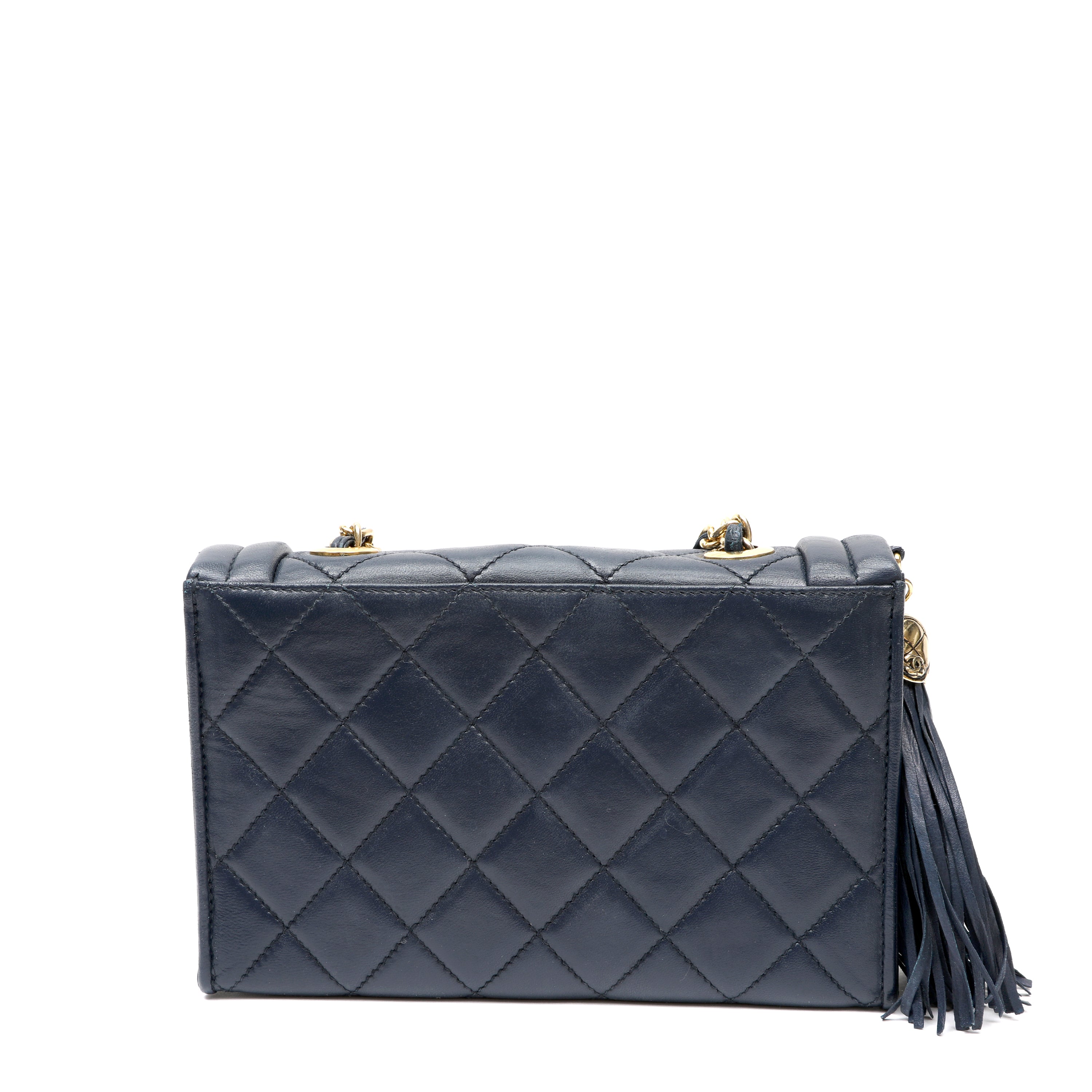 Vintage Chanel Tassel Flap Bag Navy Blue Leather