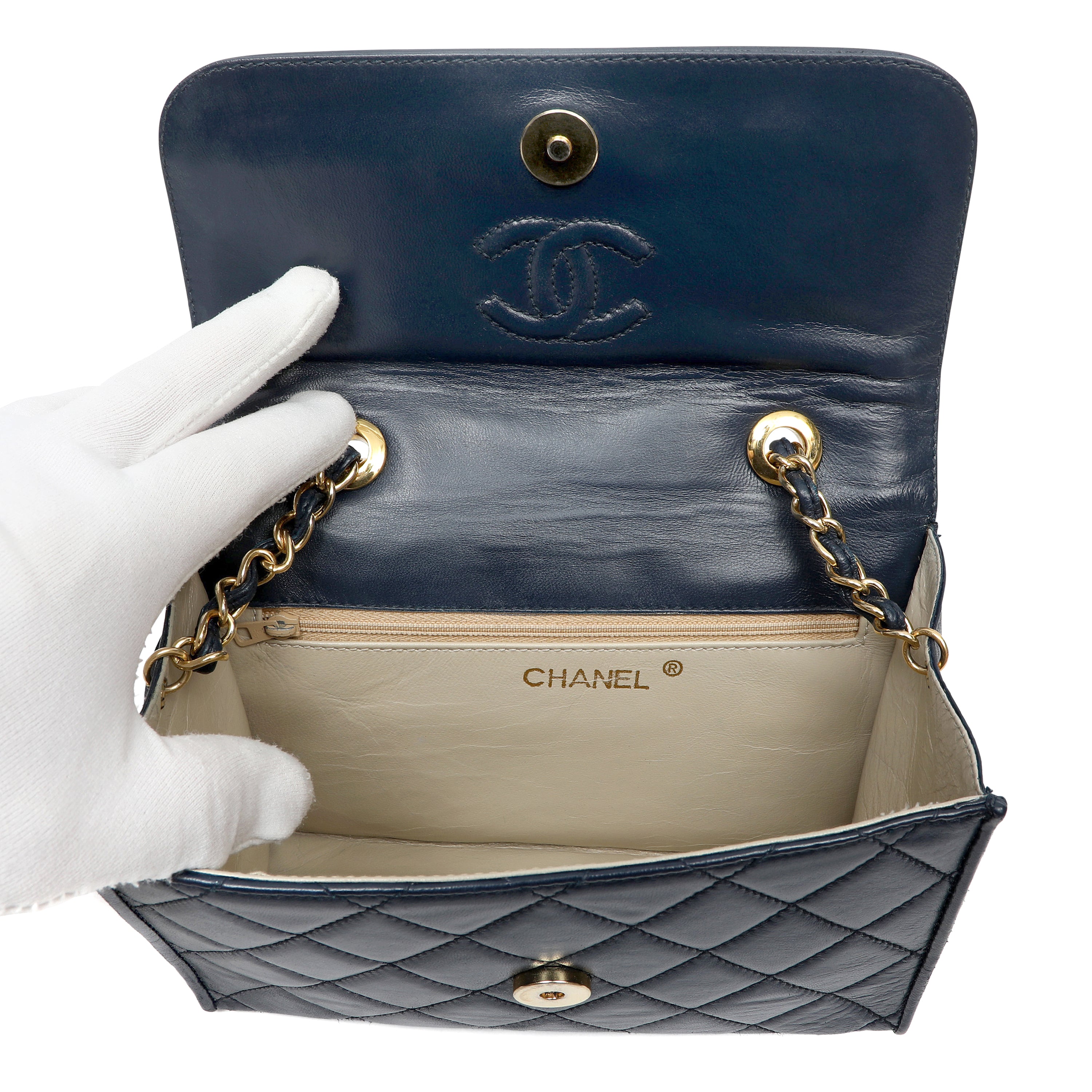 Vintage Chanel Tassel Flap Bag Navy Blue Leather