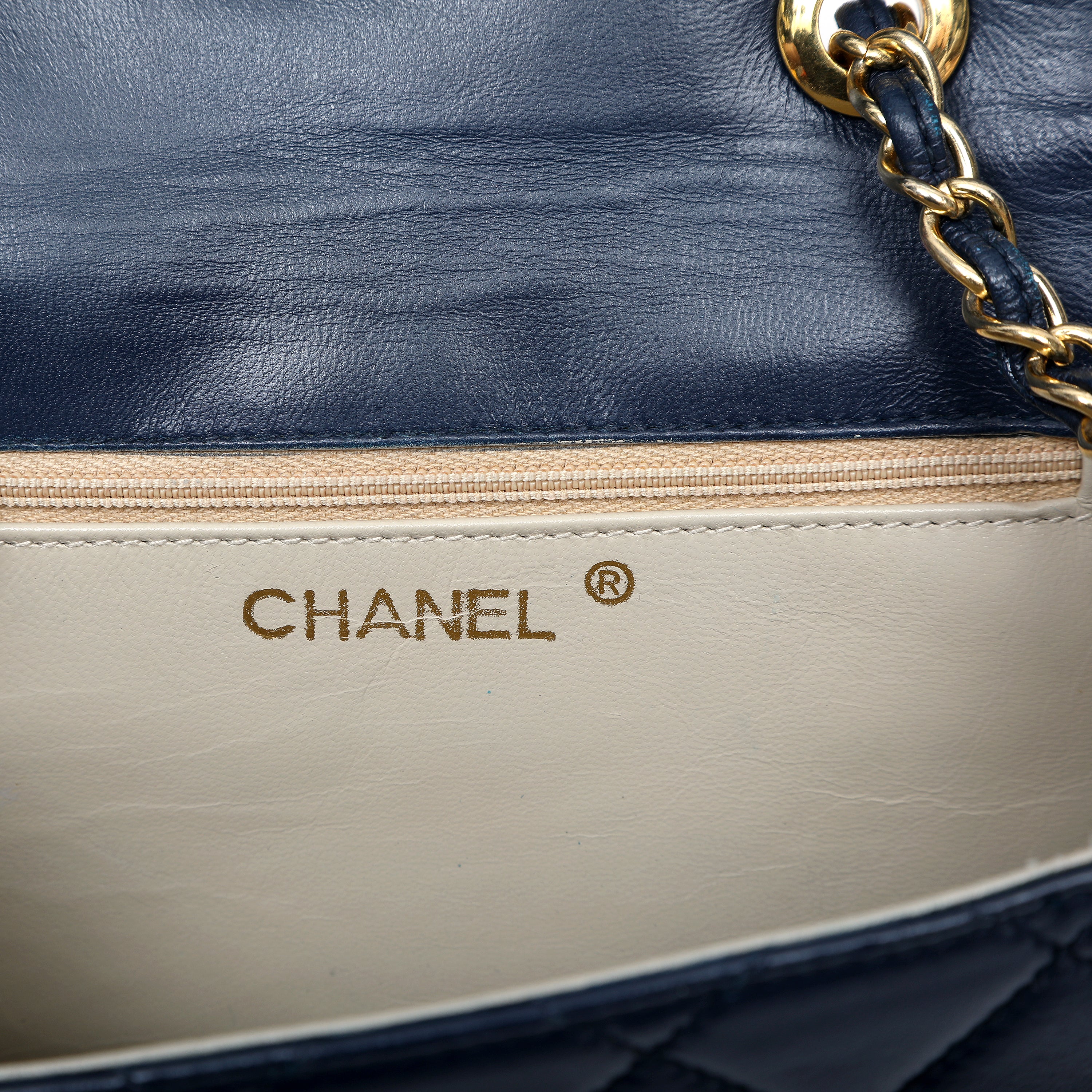 Vintage Chanel Tassel Flap Bag Navy Blue Leather