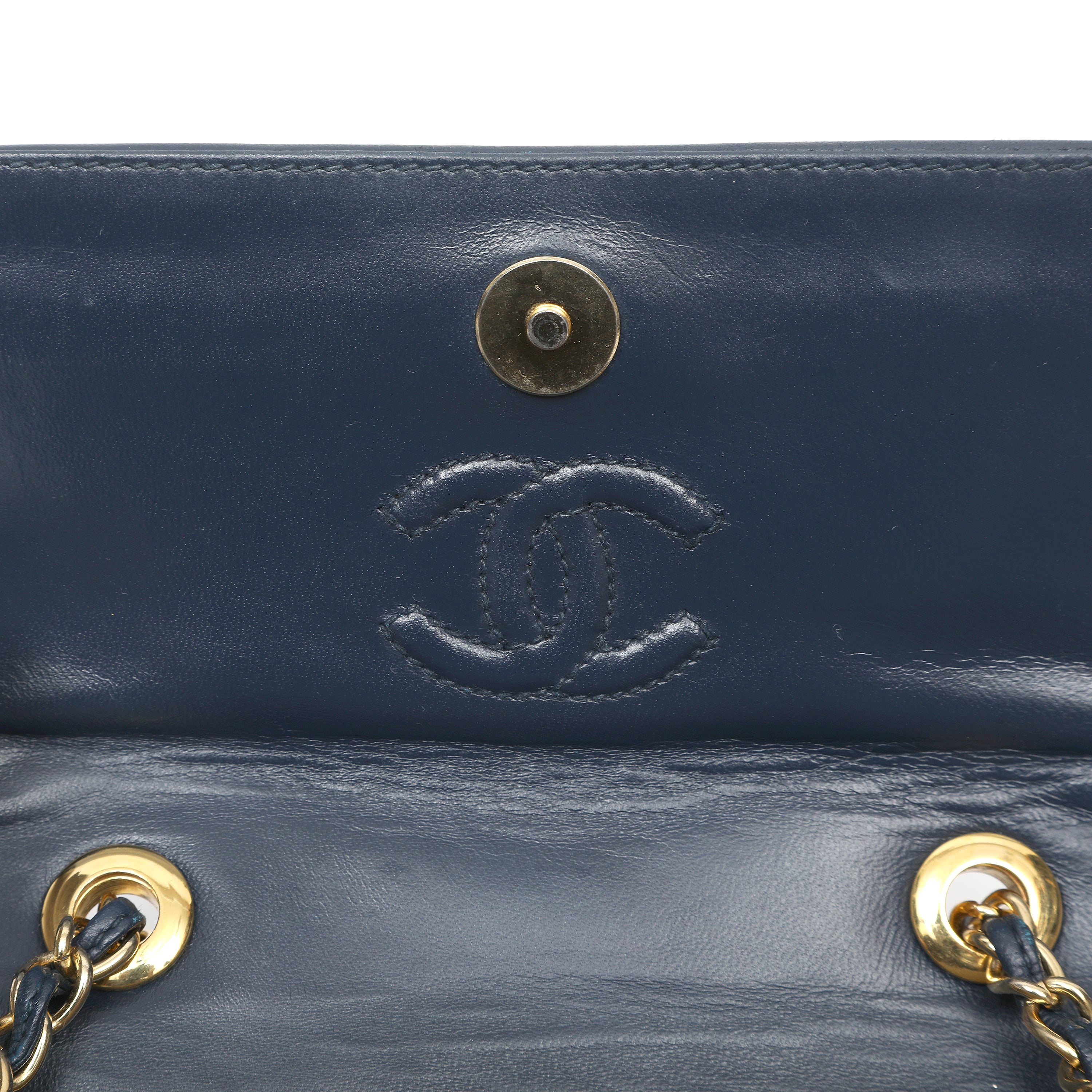 Vintage Chanel Tassel Flap Bag Navy Blue Leather