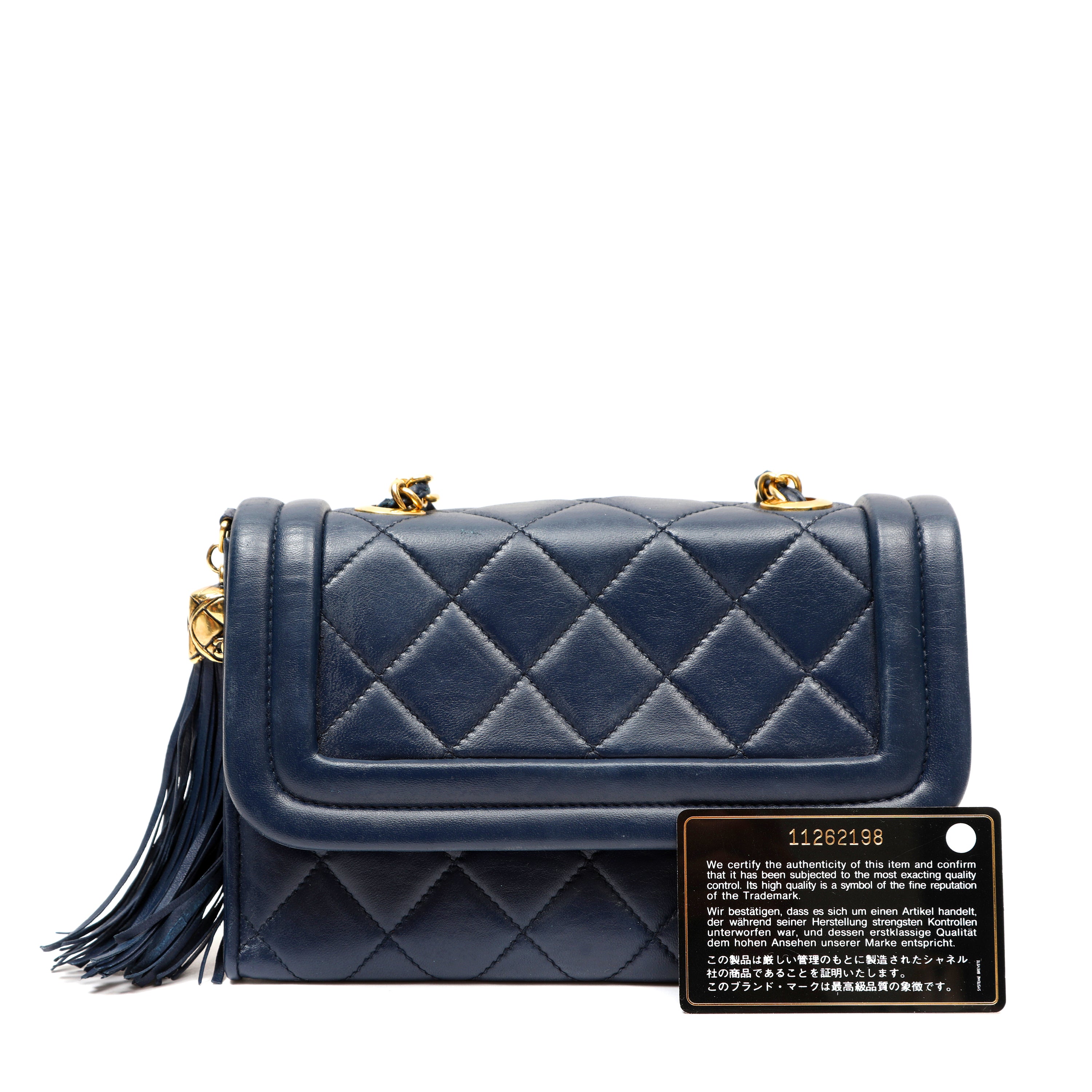 Vintage Chanel Tassel Flap Bag Navy Blue Leather