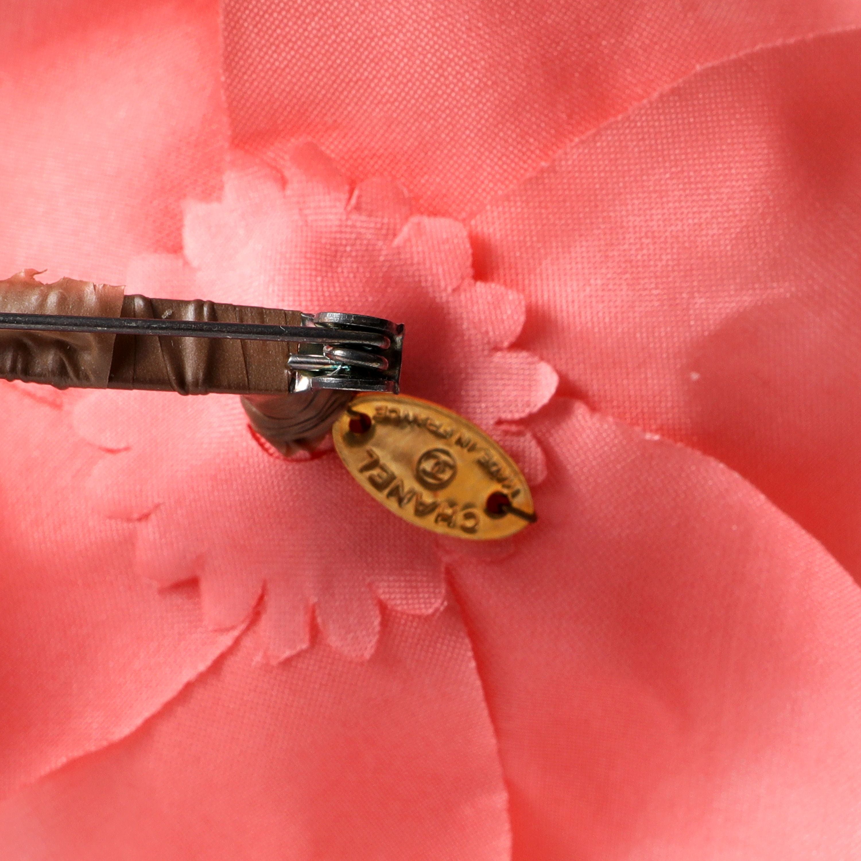 Chanel Pink Fabric Camellia Brooch Pin