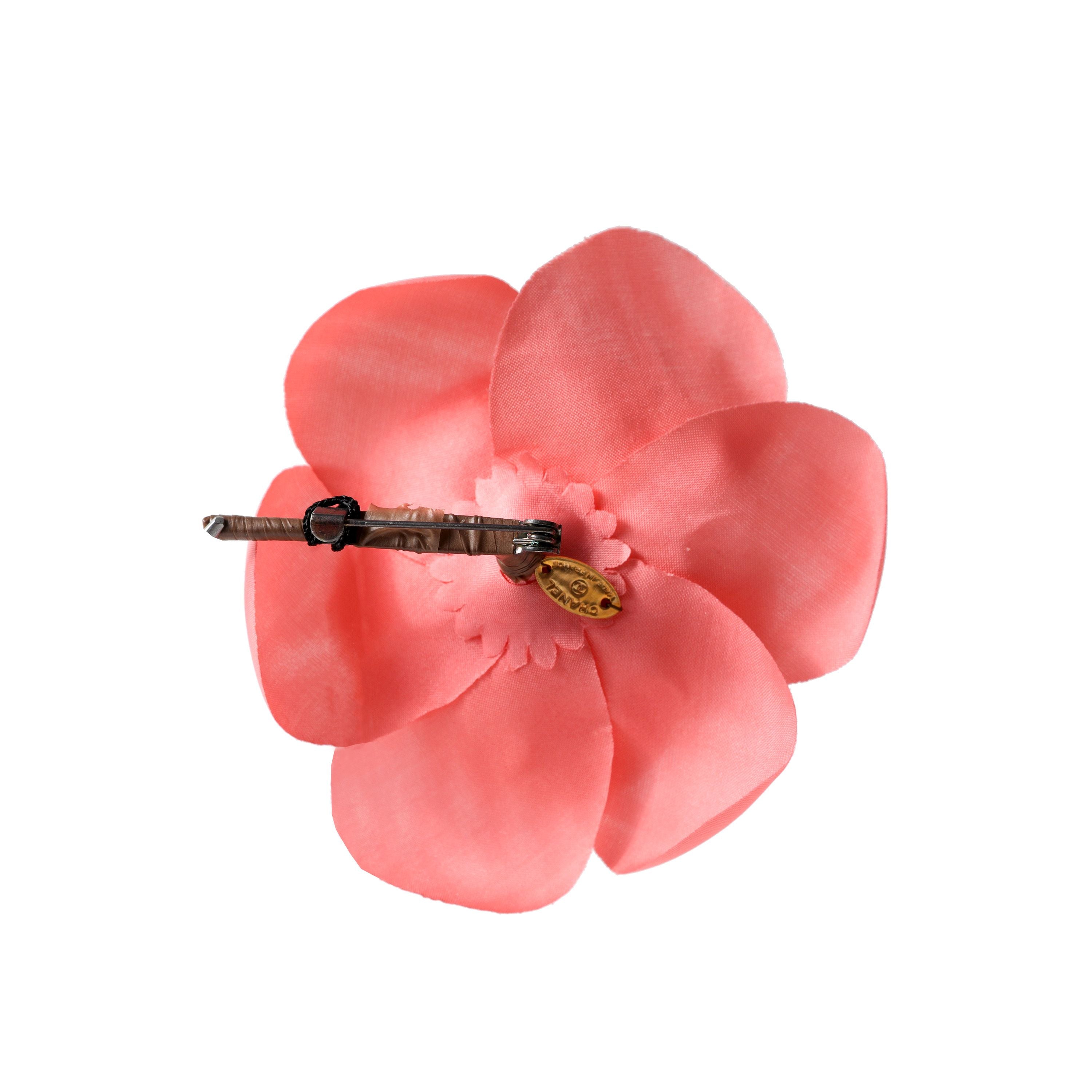 Chanel Pink Fabric Camellia Brooch Pin