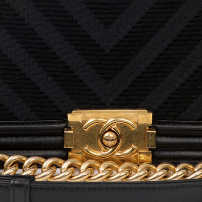 Chanel Black Braided Twill Medium Boy Bag w/ Gold Hardware