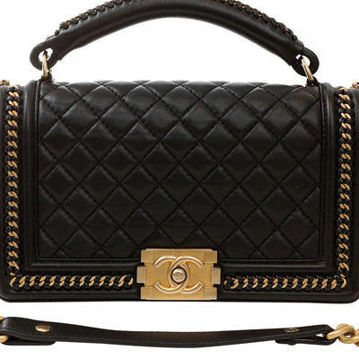 Chanel Black Lambskin Medium Chain Around Boy Bag with Gold Hardware
