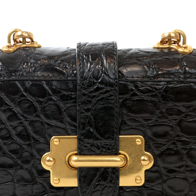 Prada Black Crocodile Micro Cahier Bag with Gold Hardware