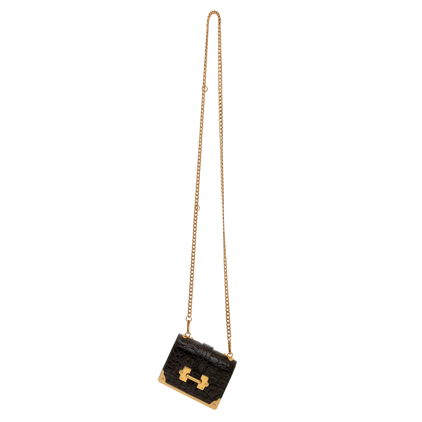 Prada Black Crocodile Micro Cahier Bag w/ Gold Hardware